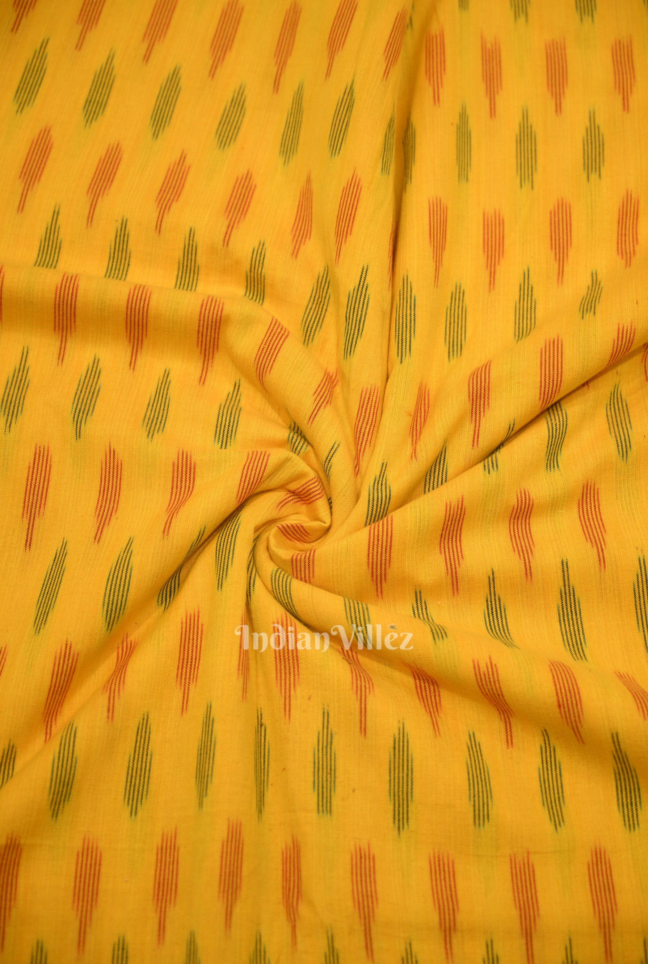 IndianVillèz Deep Yellow Pochampally Ikat Cotton Fabric