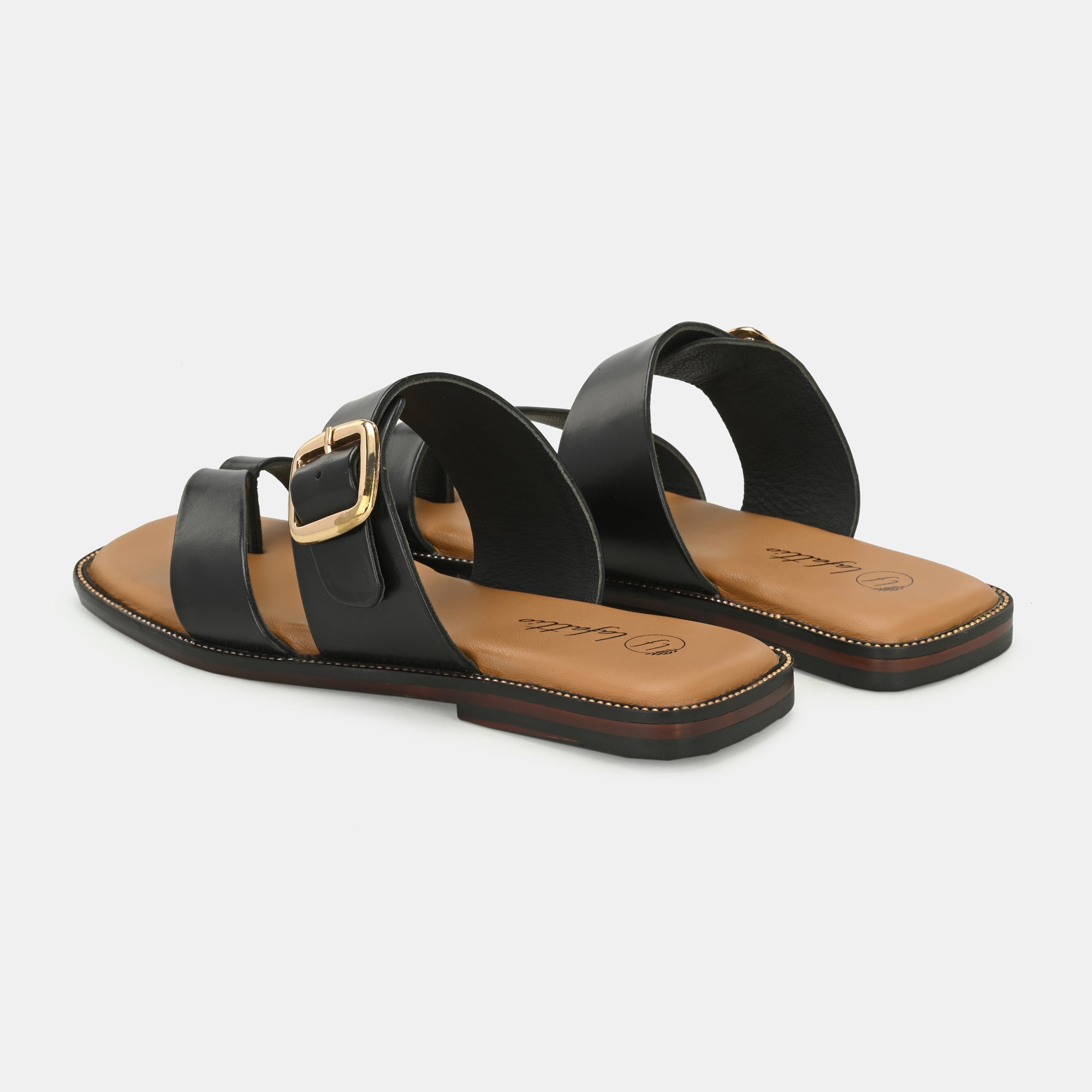 Black Buckled Slippers By Lafattio - view 5