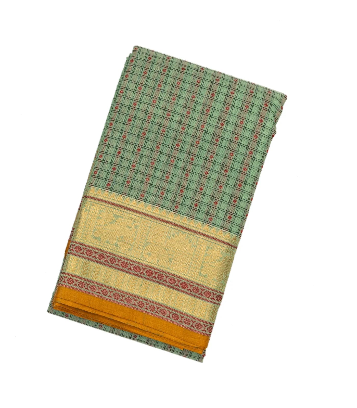 RmKV Shadow Green Handloom Kanchi Cotton Saree With Checks & Diamond Motifs