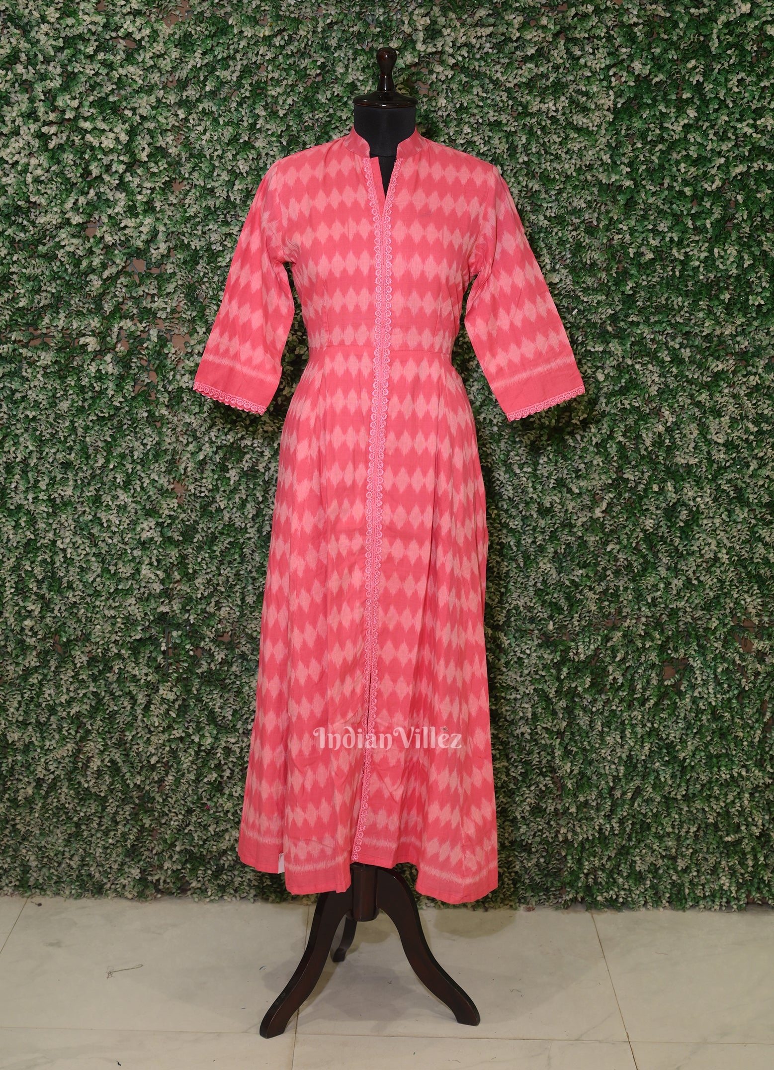 IndianVillèz Bubblegum Pink Odisha Ikat Designer Long Gown for Women