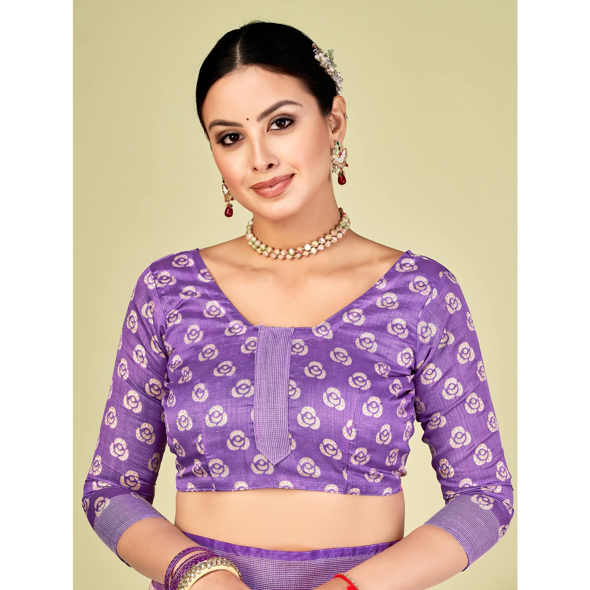 Peachmode Lavender Printed Tussar Silk Saree – Women's - view 3