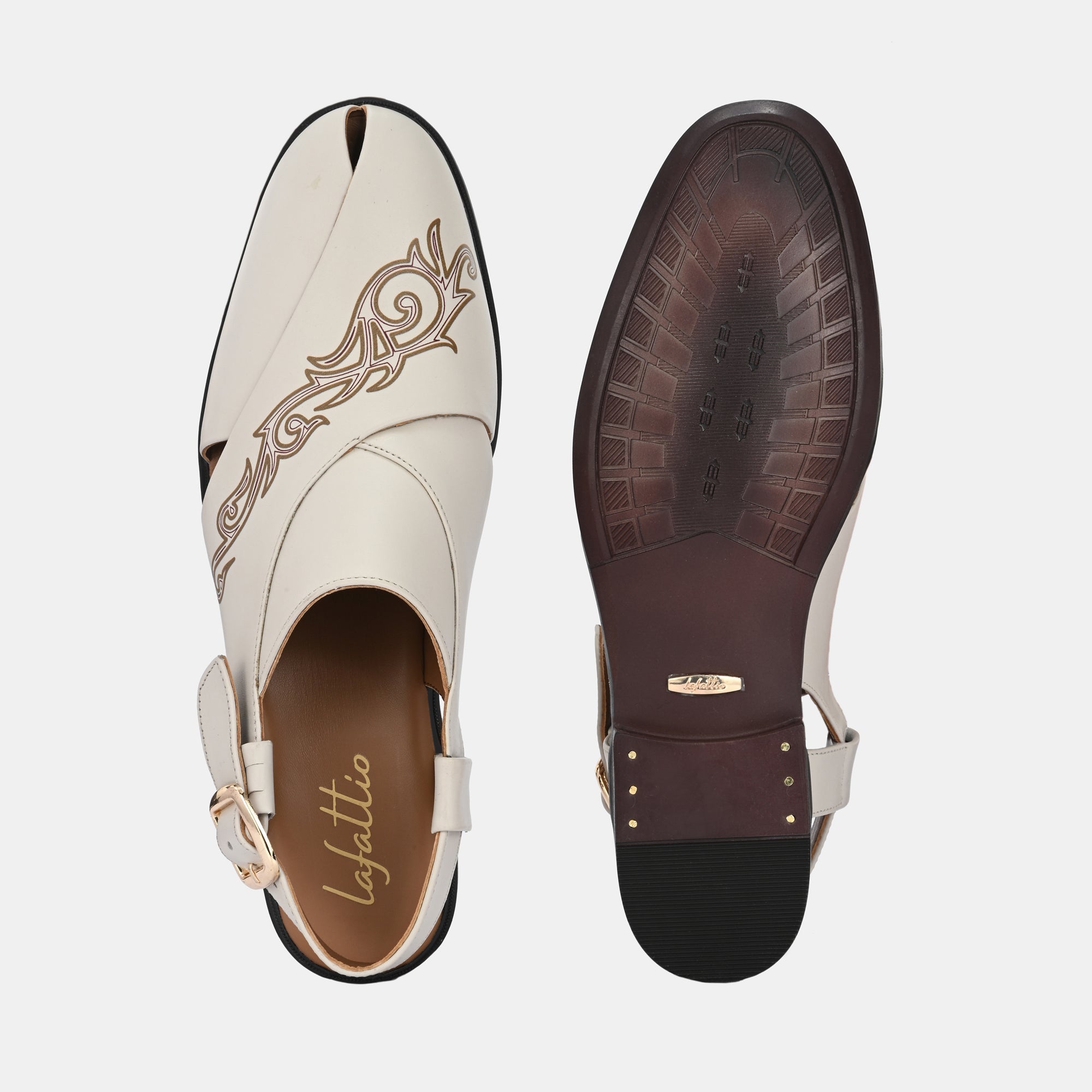 Handpainted Peshawari Sandals by Lafattio – White - view 10