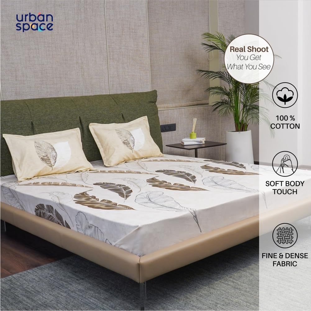 Urban Space -Home Furnishing Store 220 TC 100% Cotton Single Printed Bedsheet with Pillow Covers - Sweet Cherry Light Brown - view 3