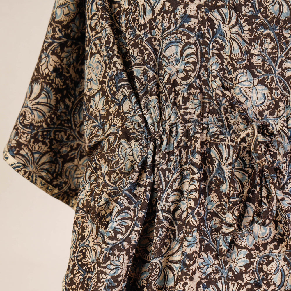CHUTNEY CRAFT STUDIO Brown - Block Print Cotton Kalamkari Kaftan with Tie-Up Waist (Short) - view 2