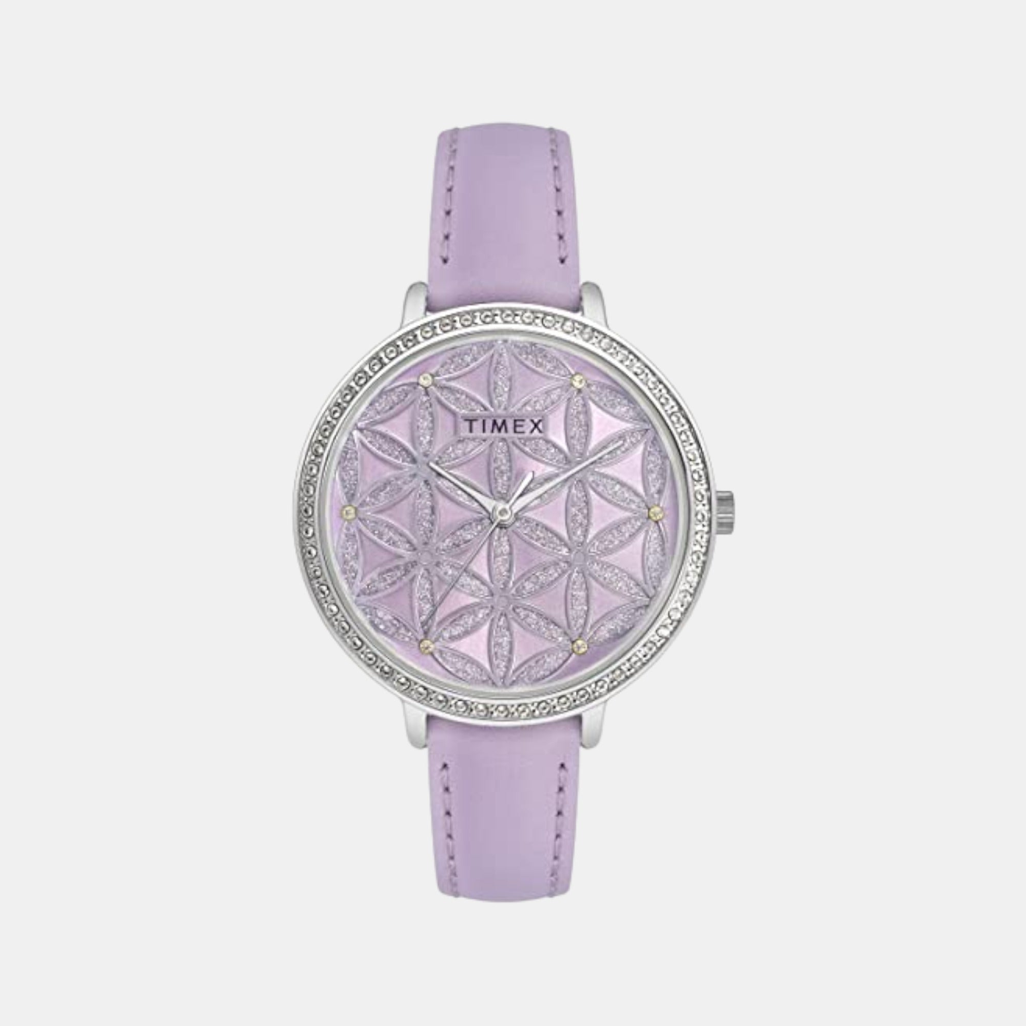 Timex Fashion Women Quartz Purple Dial Analog Leather Watch TWEL14706