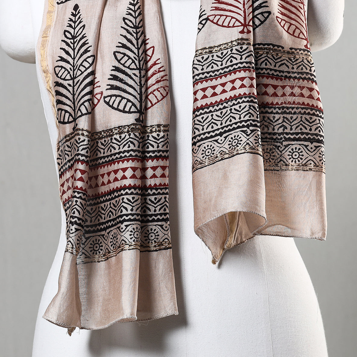 BAGH PRINTS BY YAKOOB KHATRI Beige - Bagh Hand Block Printed Chanderi Silk Stole - view 3