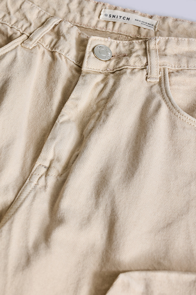 SNITCH Beige Baggy Fit Cargo Jeans - view 2