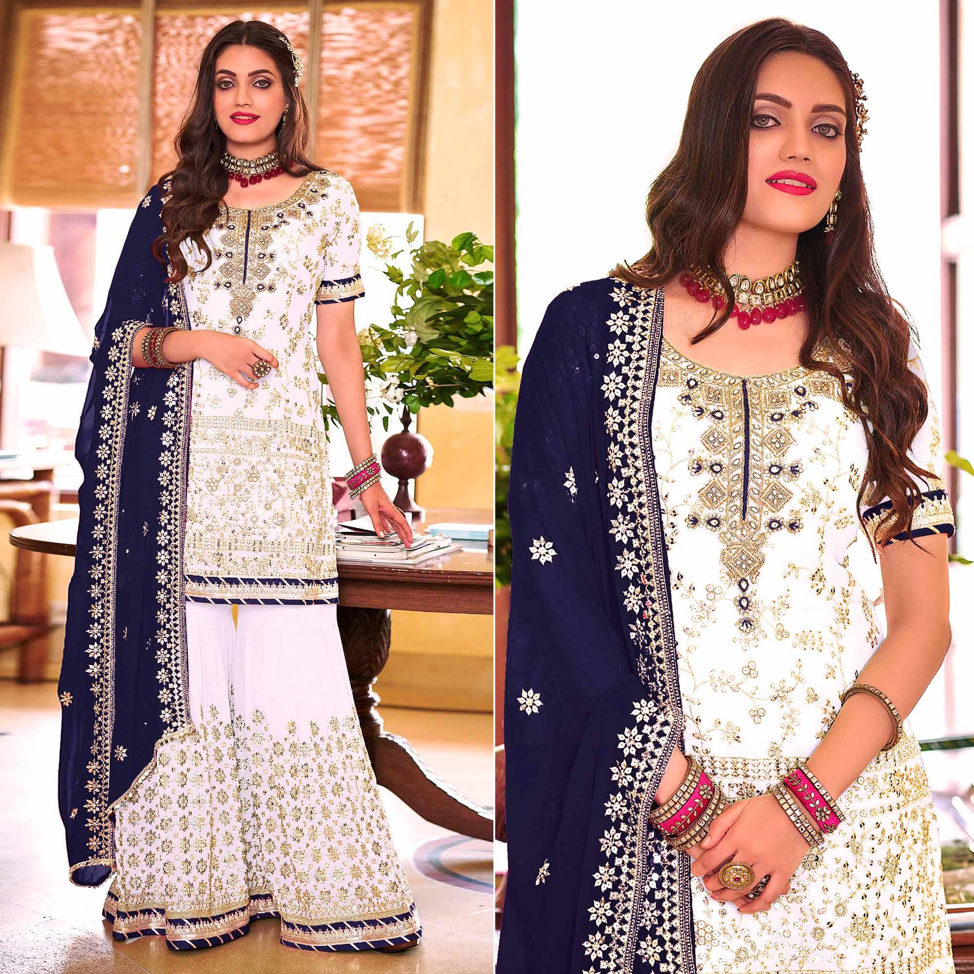 Peachmode Light Lavender Embellished With Embroidered Georgette Sharara Suit