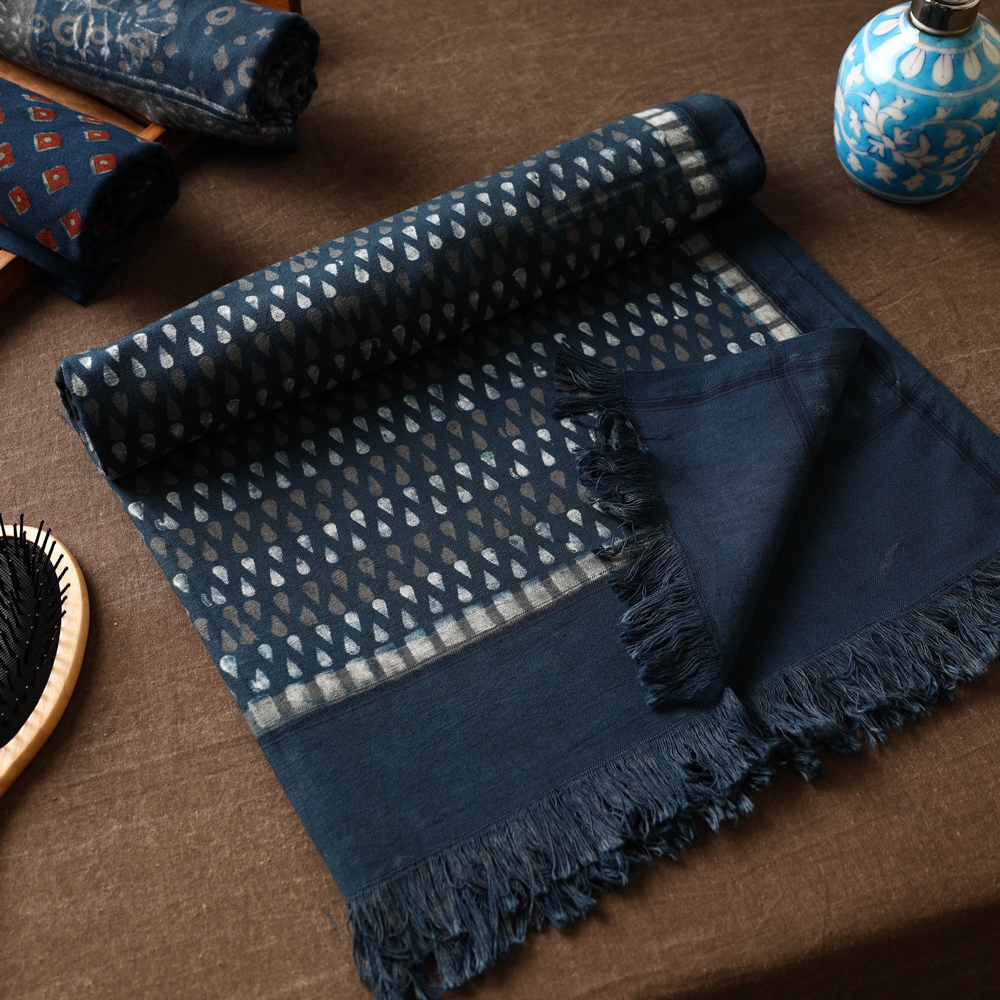 ITOKRI CRAFTS INITIATIVE Blue - Akola Block Printed Pure Handloom Cotton Towel