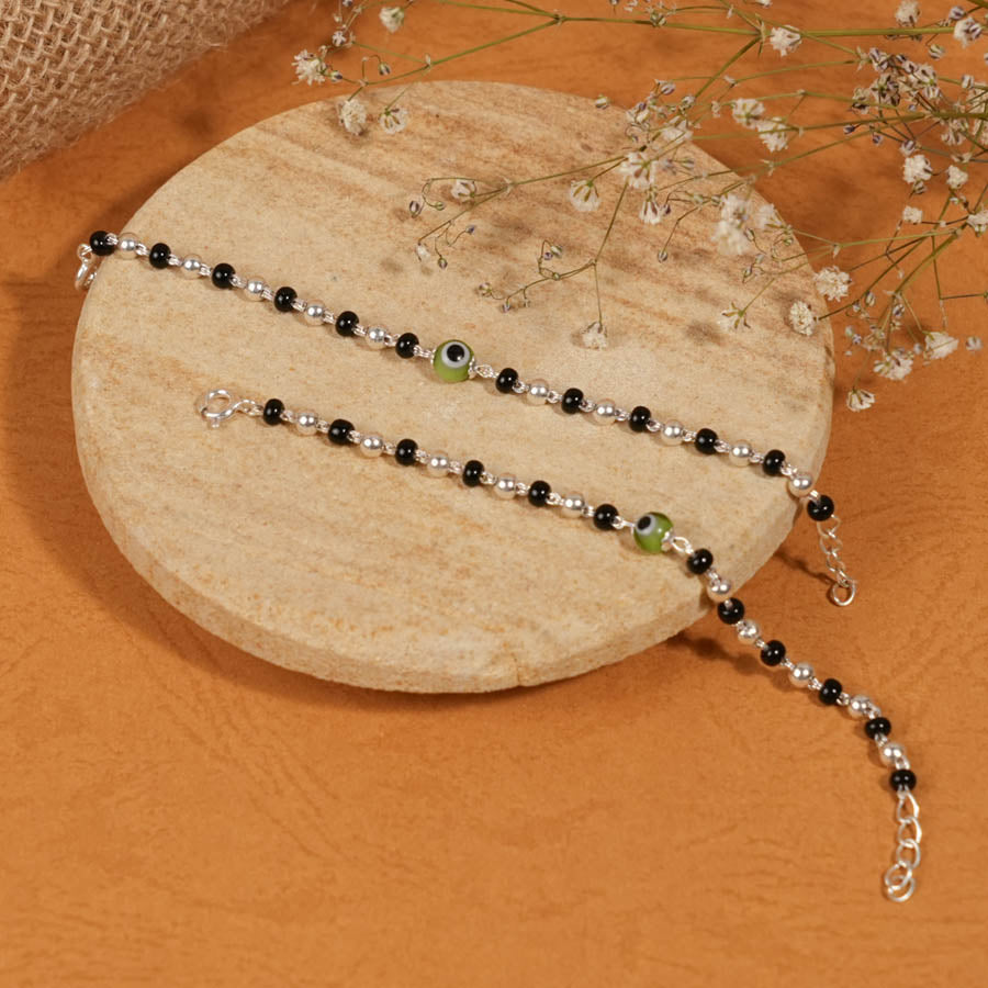 Prinjal Jewellers Black Silver and Green Beads Nazariya for Kids - view 2