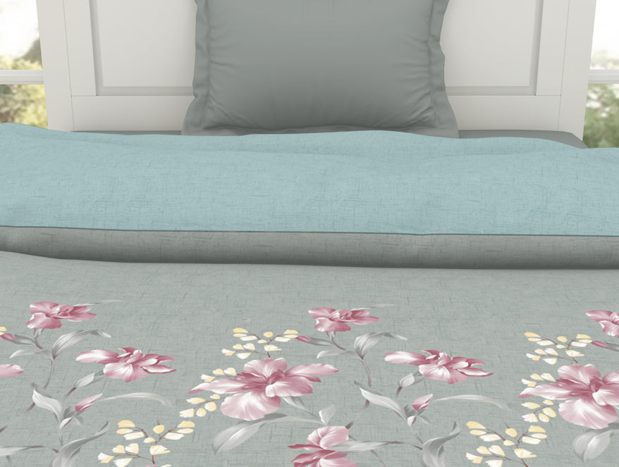 Spaces India Floral Moon Rock - Grey 100% Cotton Shell Single Quilt / AC Comforter - Bohemia By Spaces - view 4