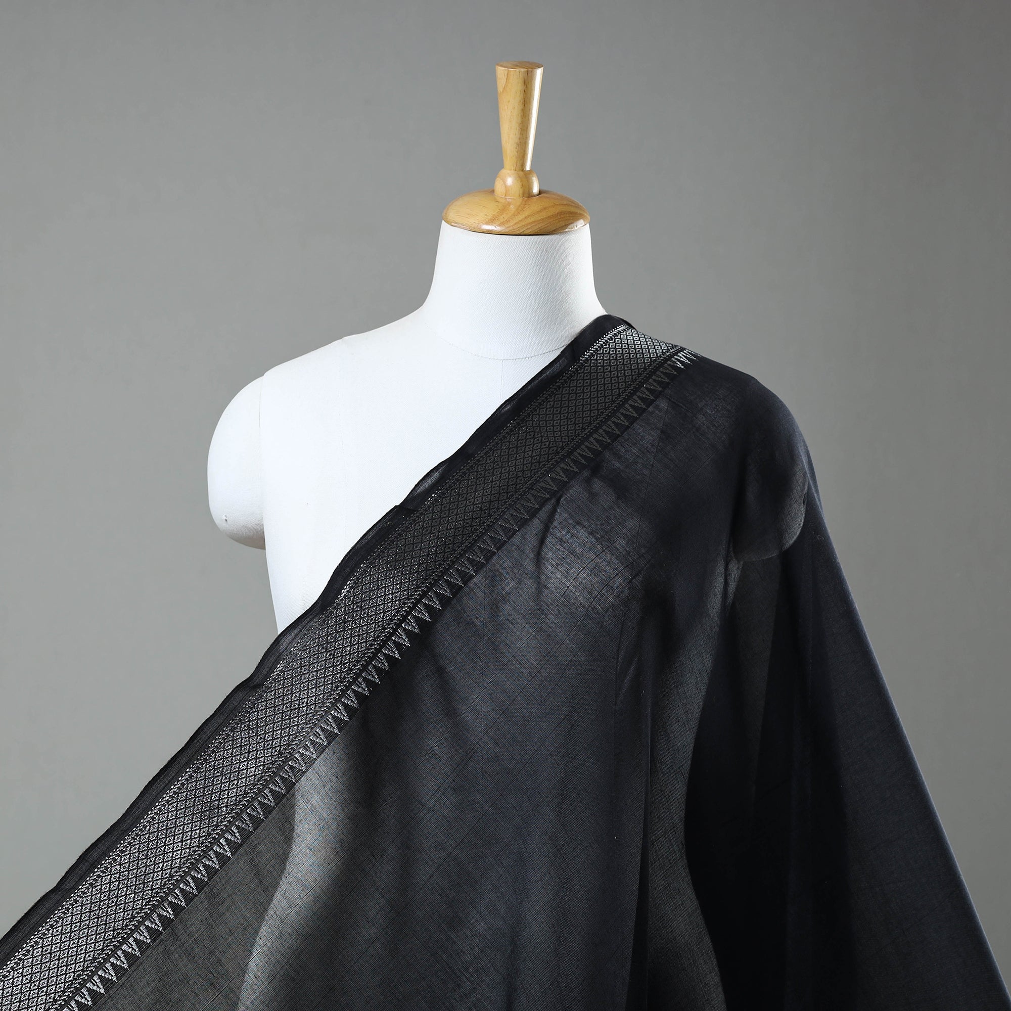 ITOKRI CRAFTS INITIATIVE Black - Mercerised Cotton Zari Border Dharwad Fabric 07