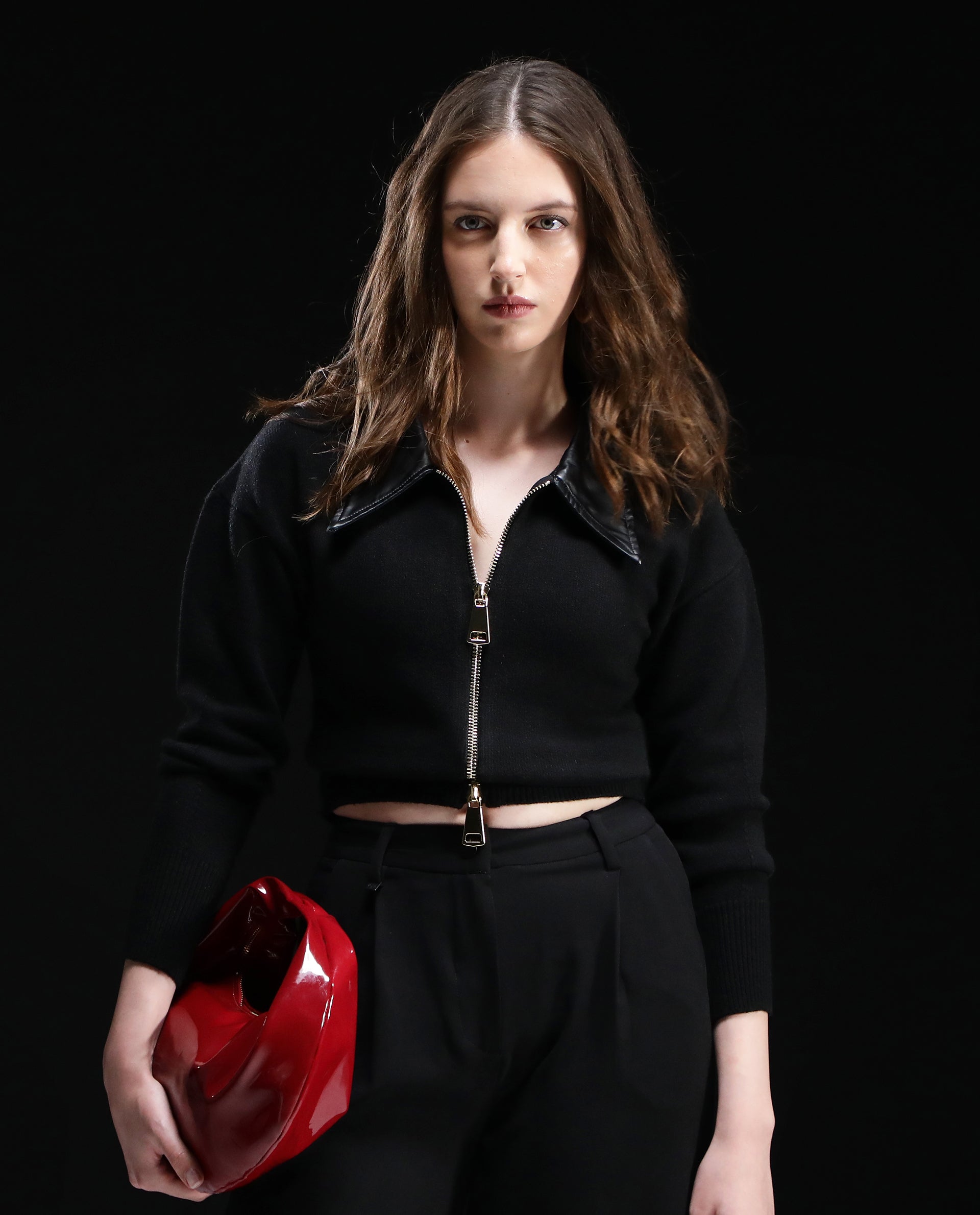Rareism Women Serpen Black Relaxed Fit Plain Jacket