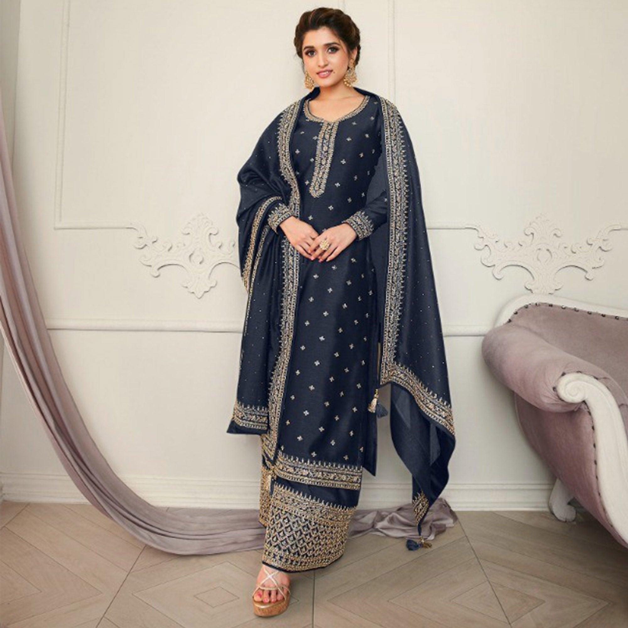 Grey trousers – BlackTree grey-party-wear-embroidered-silk-georgette-palazzo-suit-138081