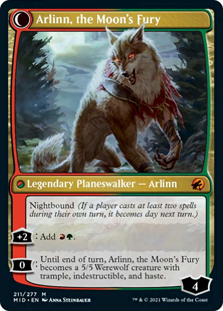 Magic Arlinn, the Pack's Hope // Arlinn, the Moon's Fury [211] [Innistrad: Midnight Hunt] [Non-Foil] - view 2