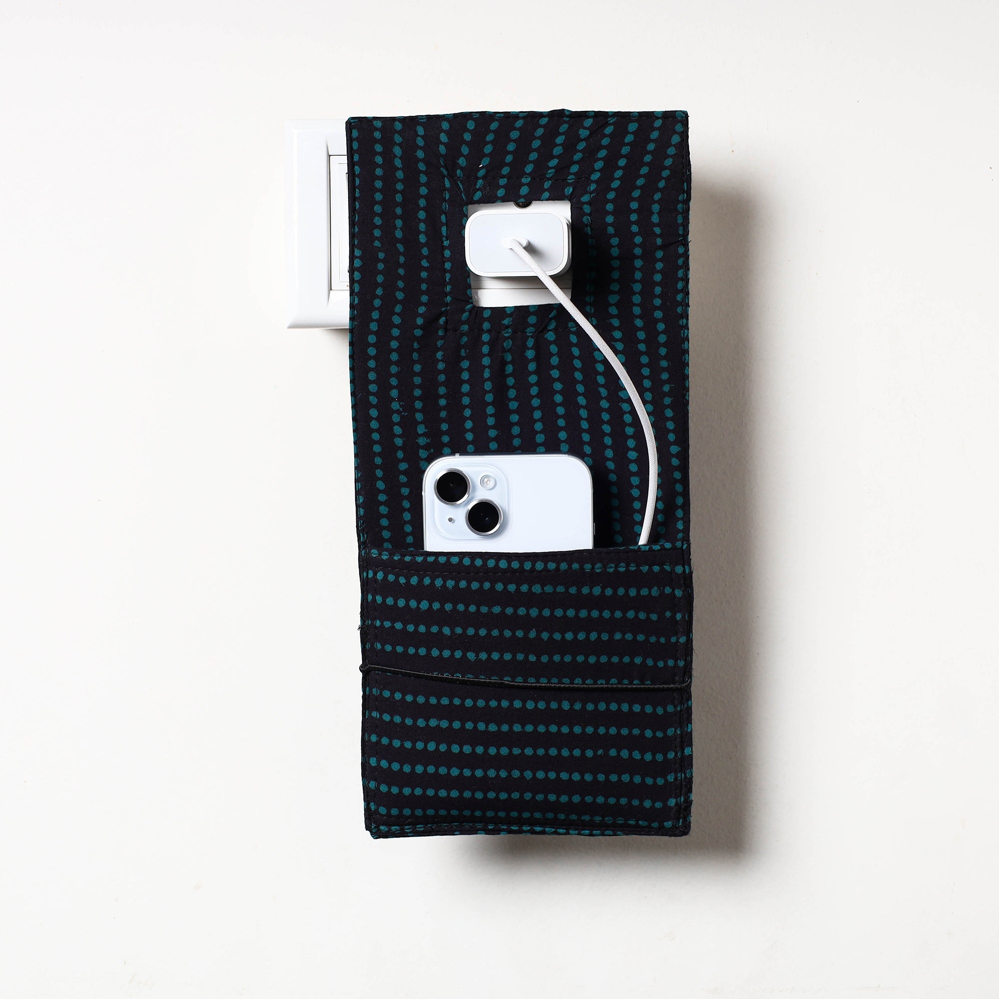 ITOKRI CRAFTS INITIATIVE Black - Bagh Block Printed Cotton Mobile Charging Holder