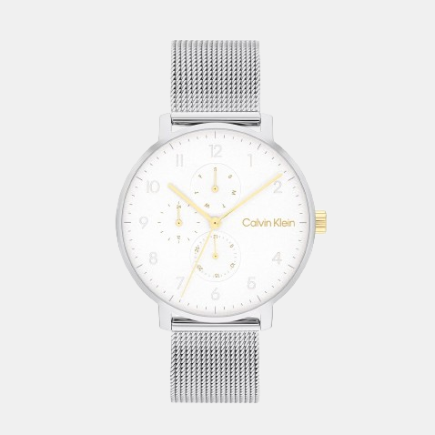 Calvin Klein Ck Stun Unisex Quartz Silver Dial Analog Mesh Watch 25200405