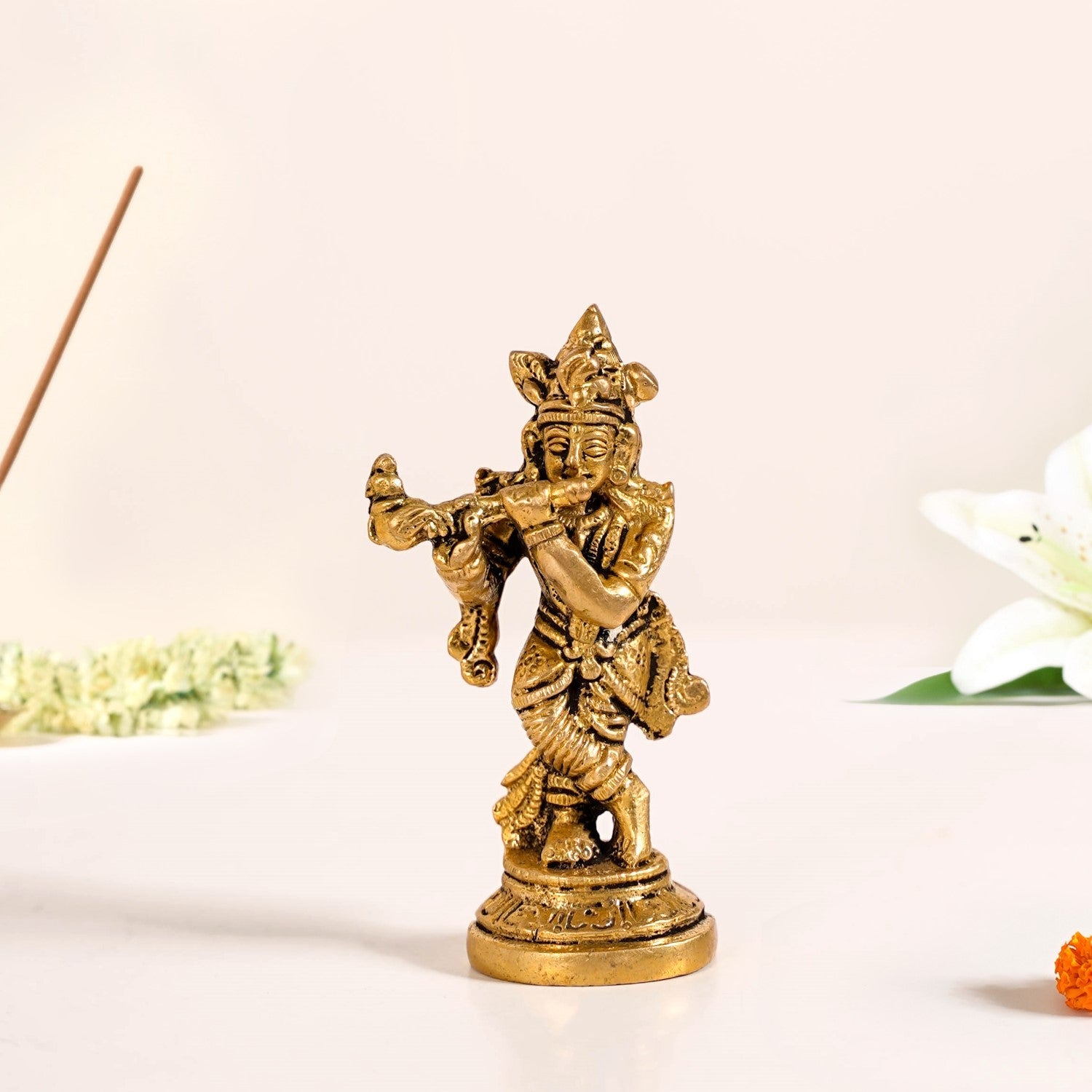 Nestasia Lord Krishna Playing Flute Pure Brass Statue