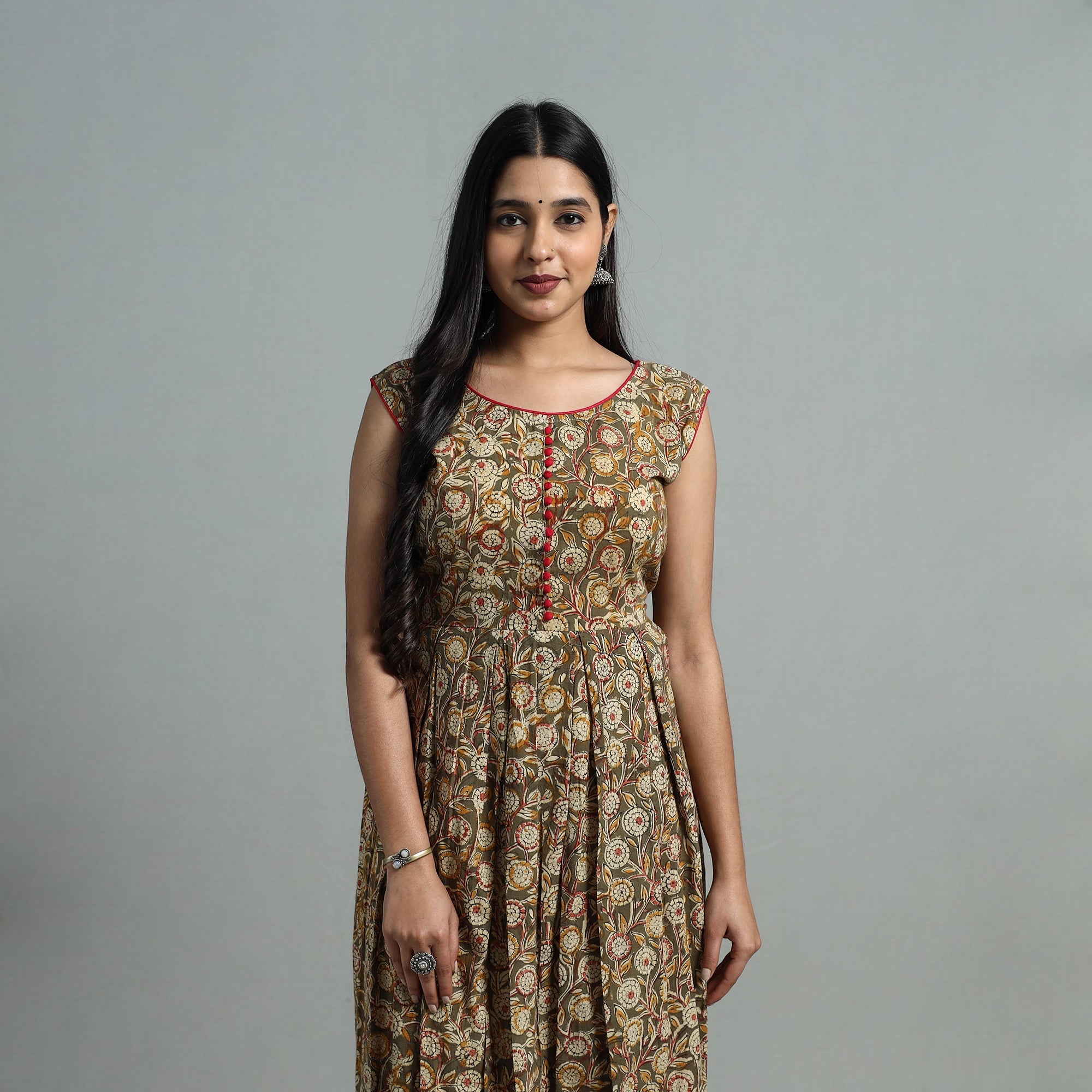 DARAM Brown - Block Print Cotton Flared Kalamkari Kurta 04