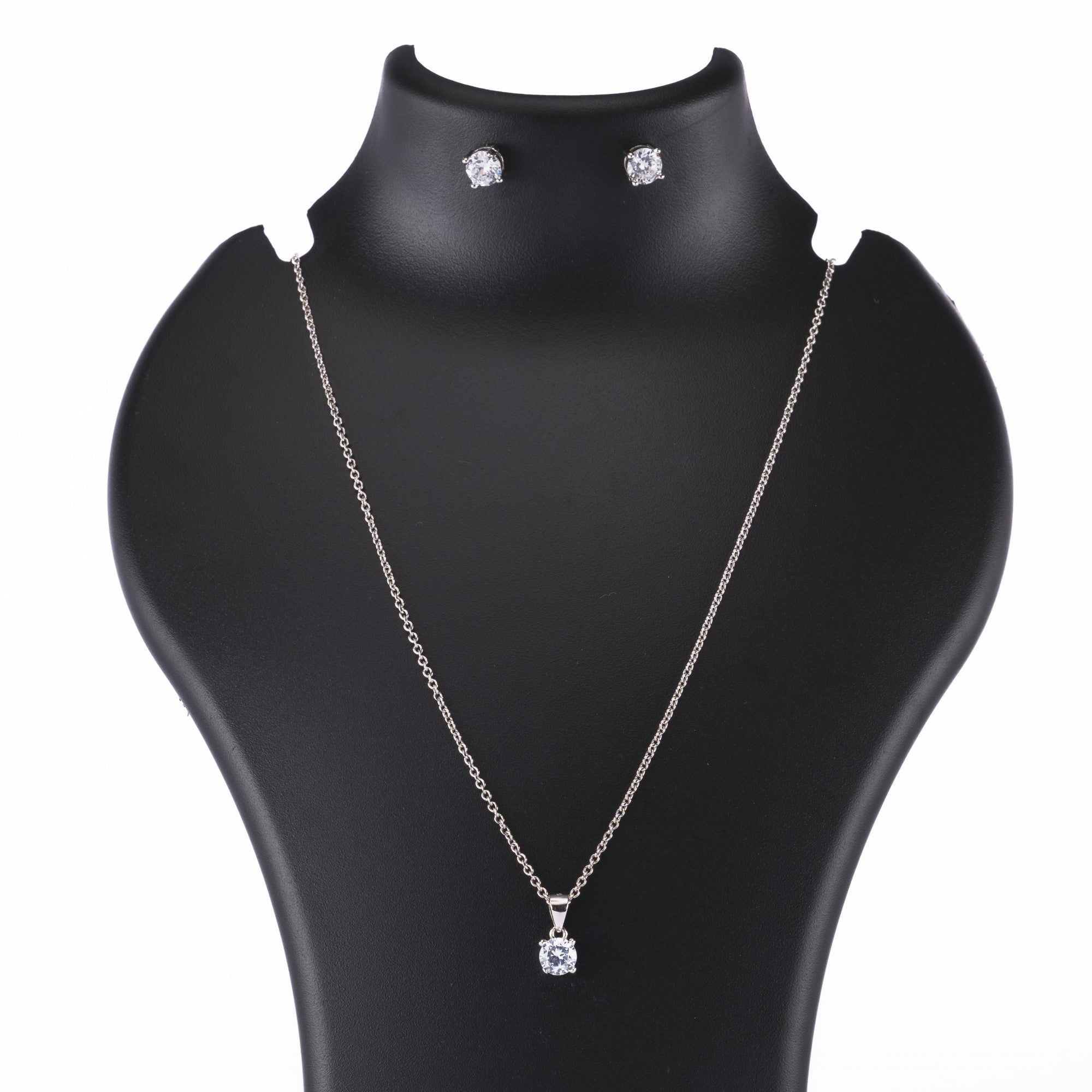 Prinjal Jewellers Original Silver Set Chain Pendant and Earrings with Finely Cut Stones for Women