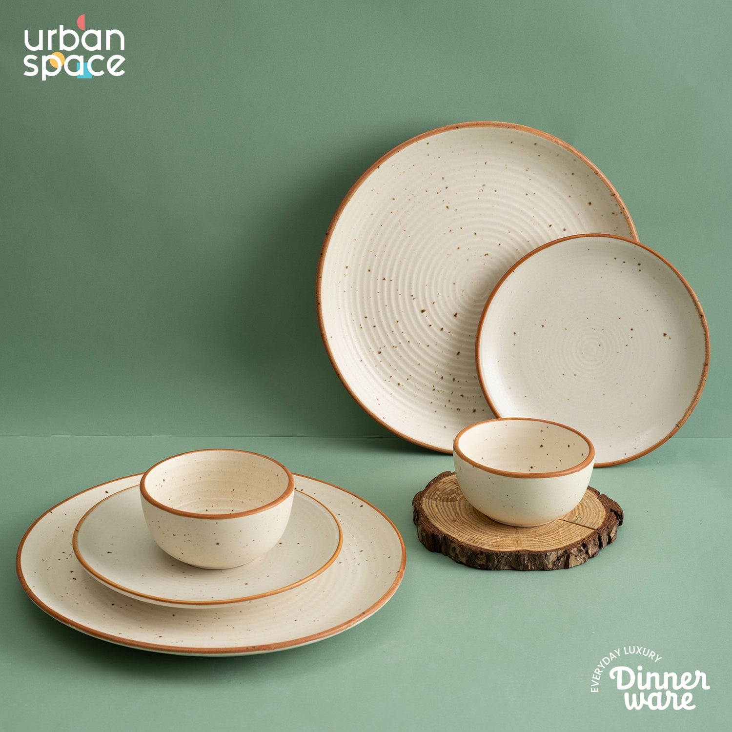 Urban Space Home Furnishing Handmade Ceramic Full dinner set for 2, 2 pieces each of dinner plate, quarter plate and katori bowls, Set of 6, Natural B - view 2