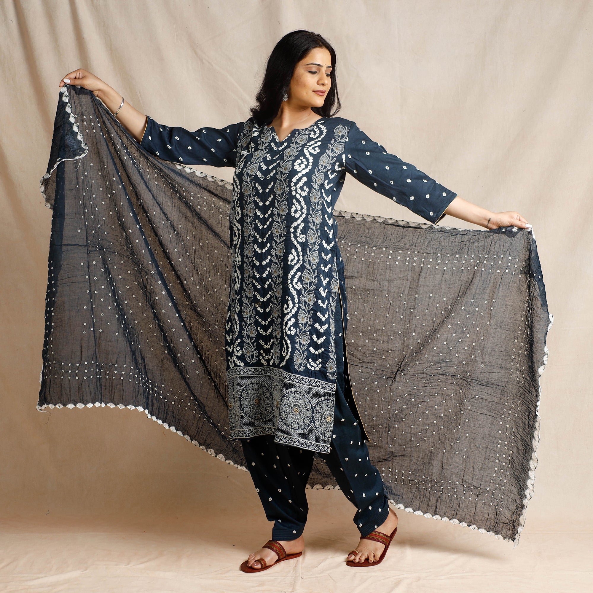 ITOKRI CASUALS Black - Bandhani Cotton Kurta with Salwar & Dupatta Set - view 2