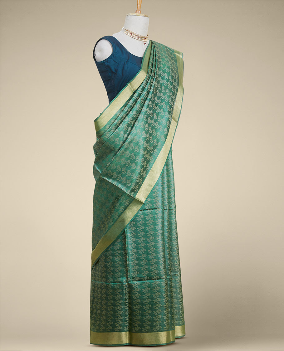 Pothys Green floral design tusser silk saree with self zari border - view 2