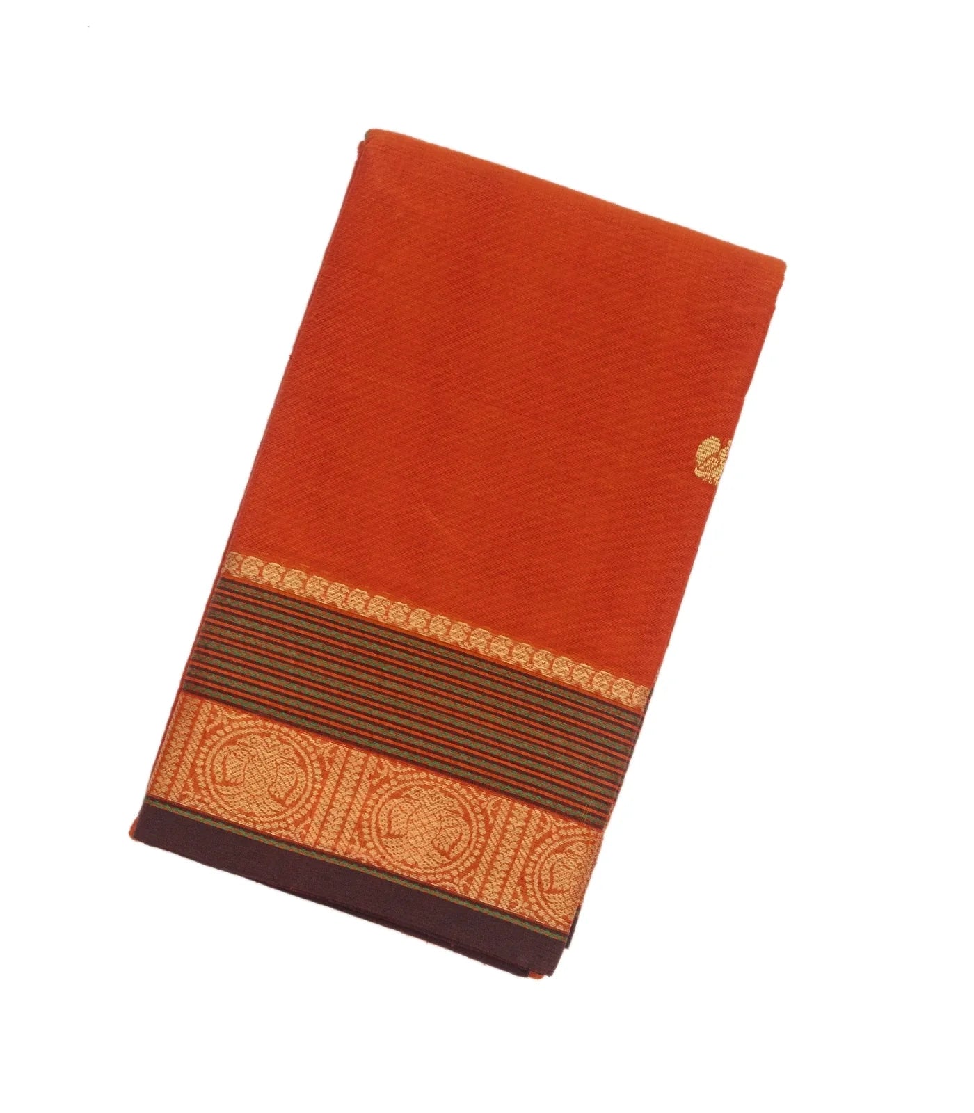 RmKV Orange Handloom Kanchi Cotton Saree With Annam Buttas