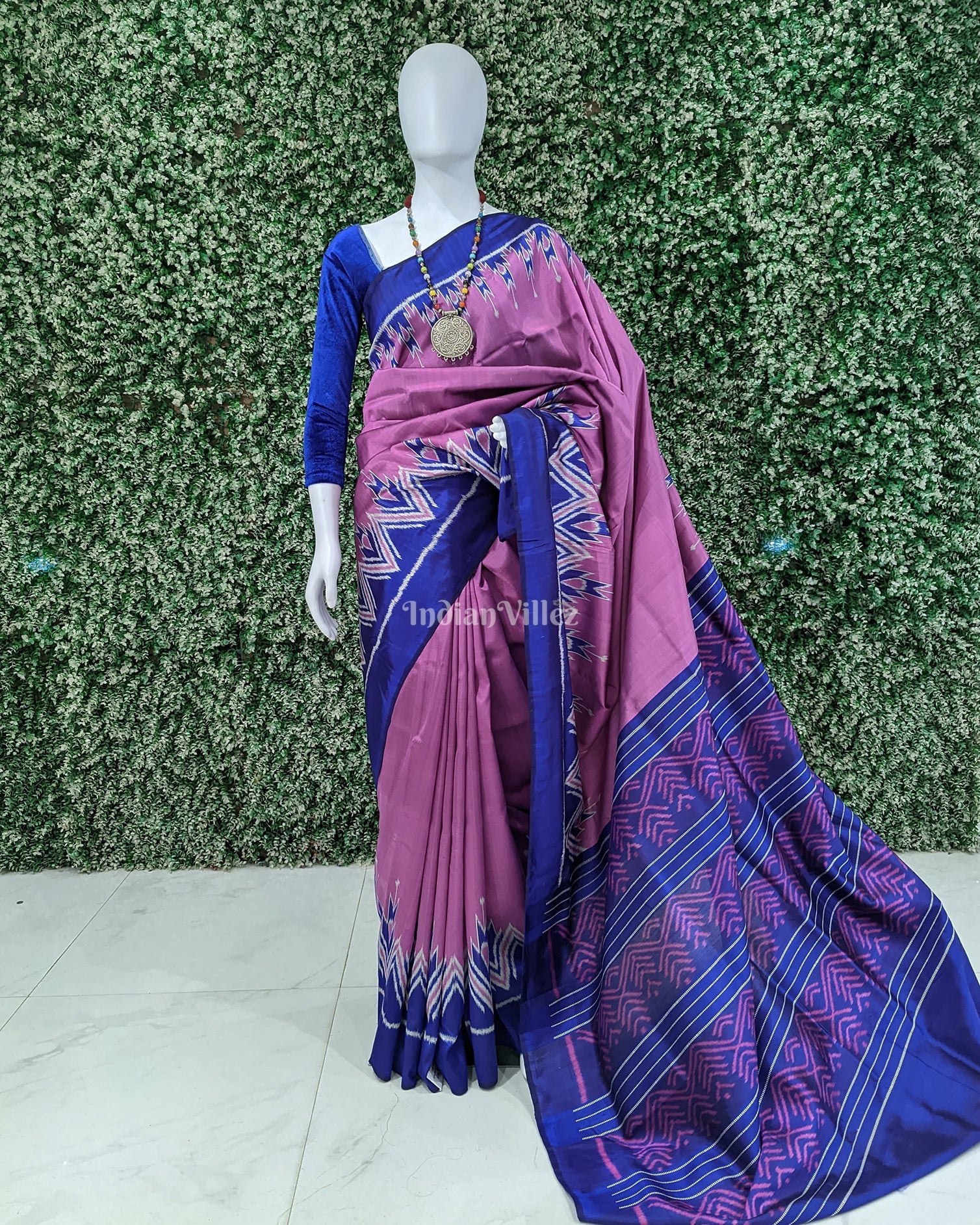 IndianVillèz Onion Pink Odisha Ikat Contemporary Silk Saree