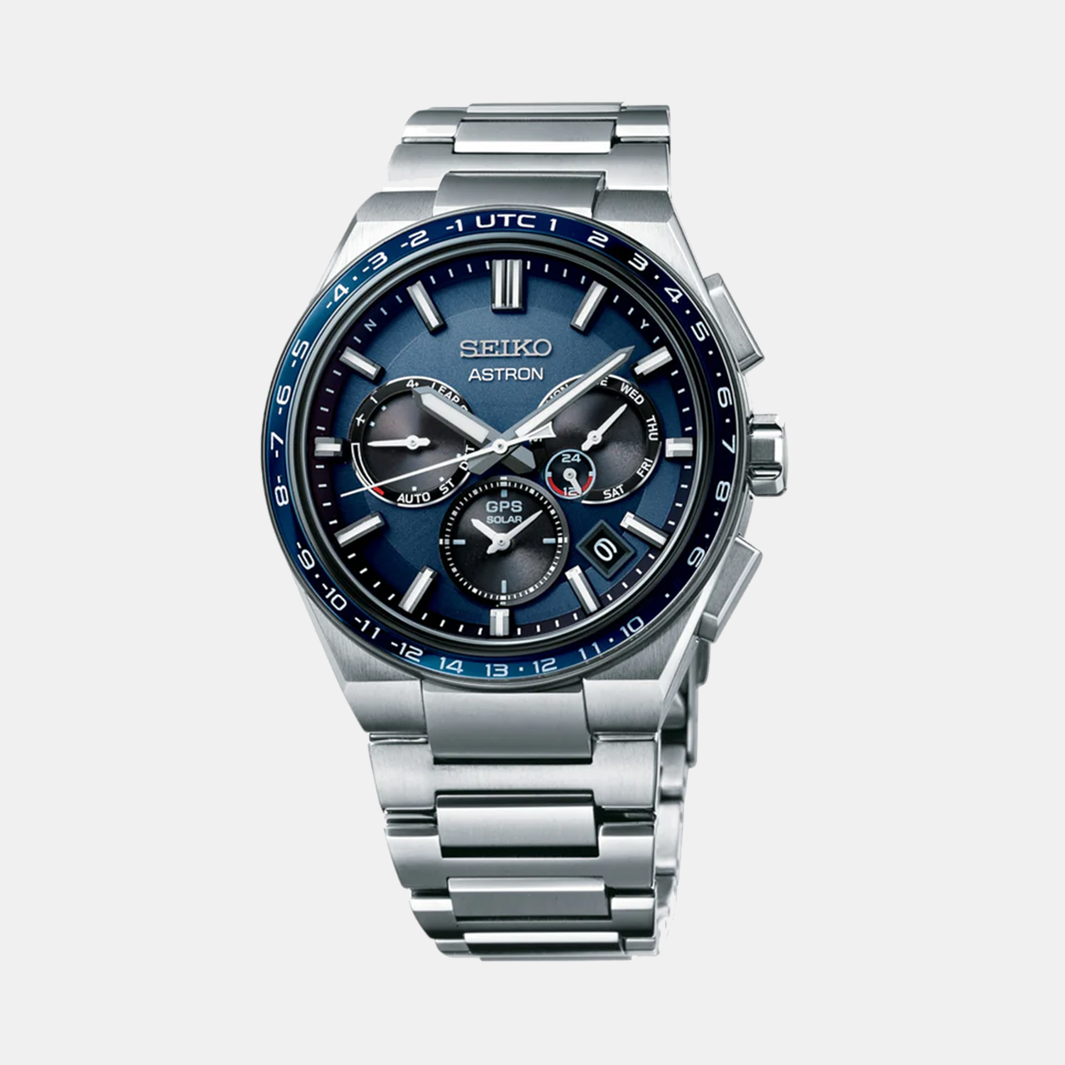 Seiko Astron Men Solar Blue Dial Chronograph Stainless Steel Watch SSH109J1
