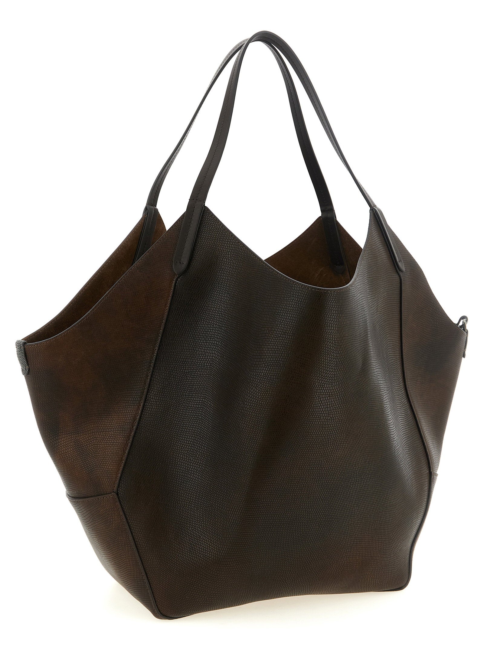 Brunello Cucinelli Reversible Lizard Effect Leather Duo Shopping Bag - view 2