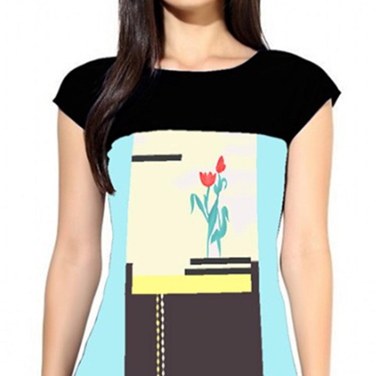Peachmode Seller Demanding Sky Blue-Multi Colored Casual Printed Crepe Kurti - view 2