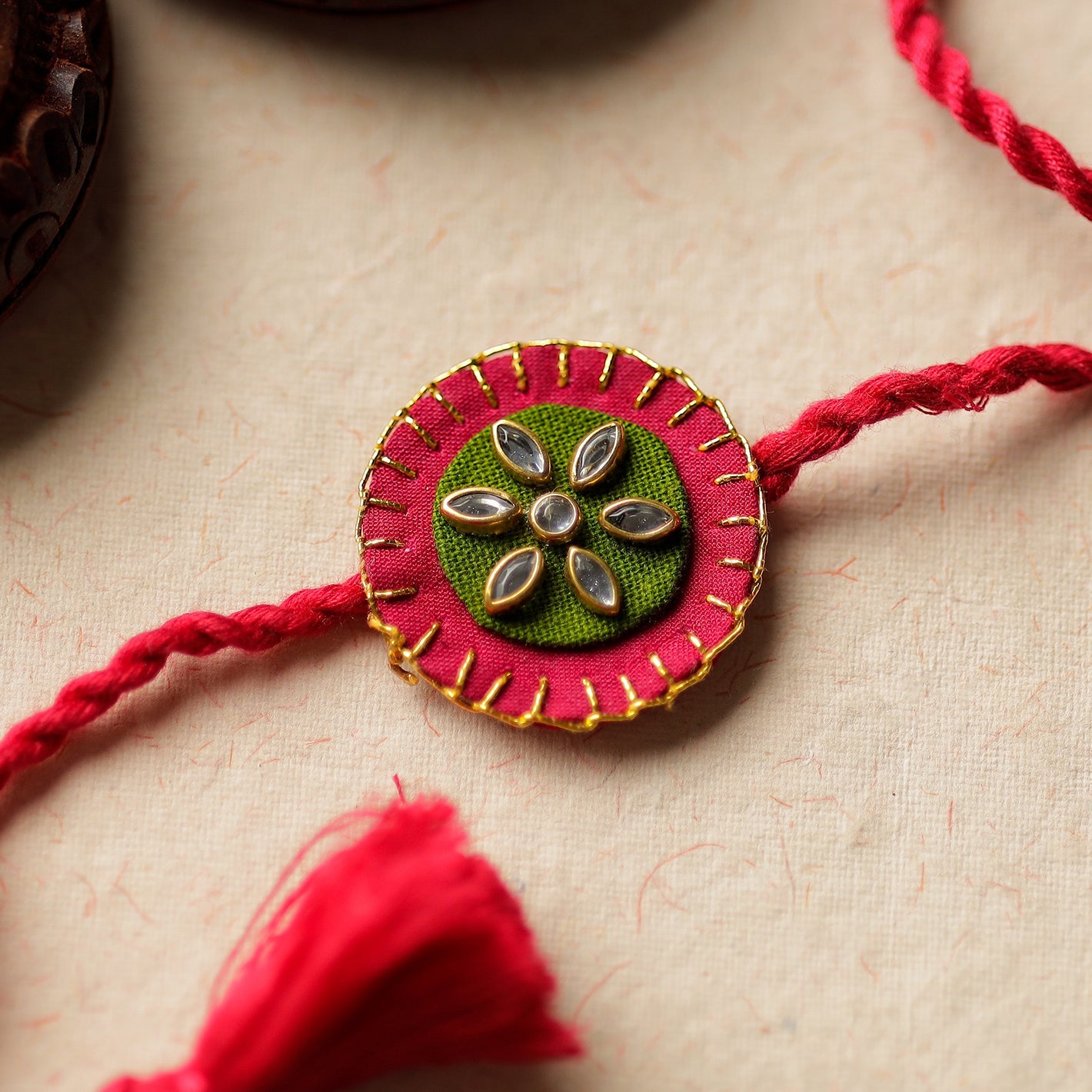 Bead & Kundan Work Fabric Rakhi by Abira Creations 02 - view 2