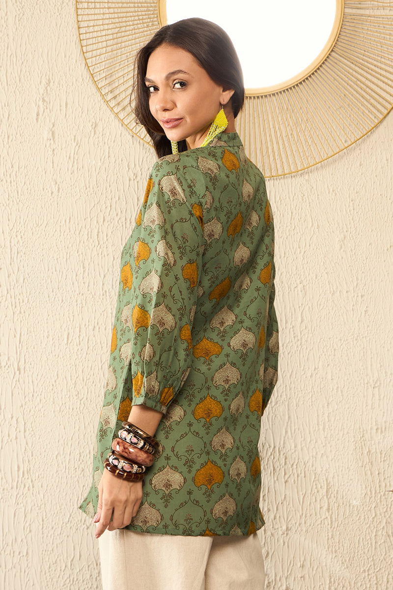 Ahika Green Cotton Blend Ethnic Motifs Printed Regular Kurti Tunics VT1325 - view 4