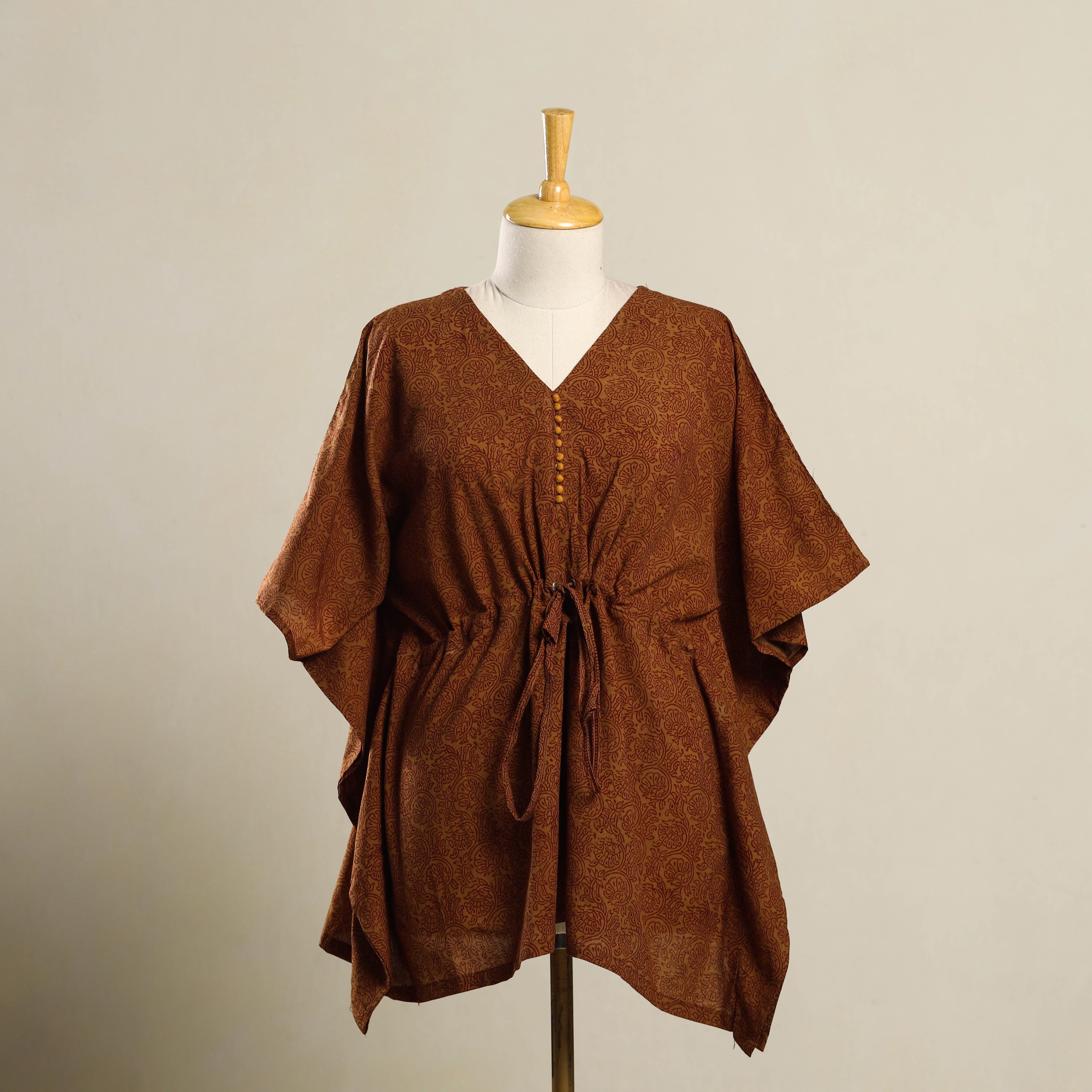 ITOKRI CASUALS Brown - Bagh Mosaic Fusion Cotton Kaftan (Short) 12