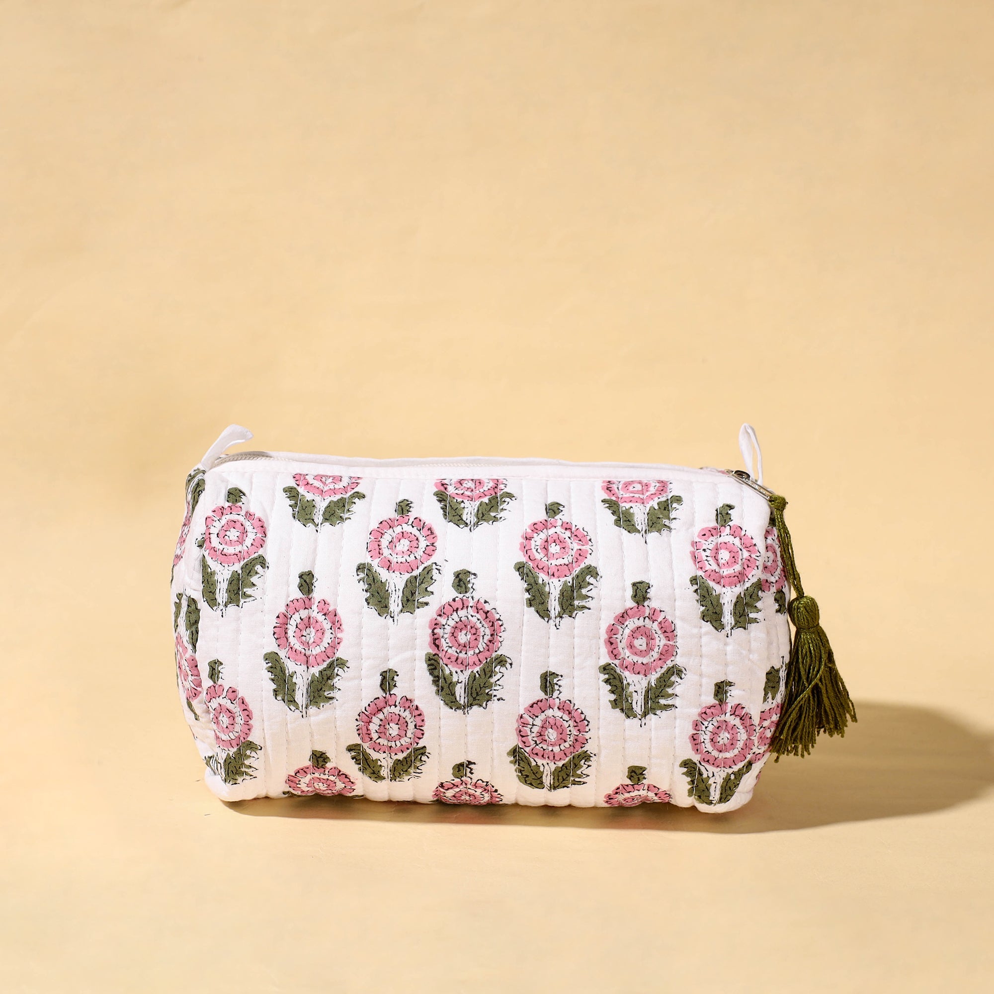 HAVELI CHRONICLES Beige - Handmade Cotton Fabric Quilted Utility Pouch With Tassel