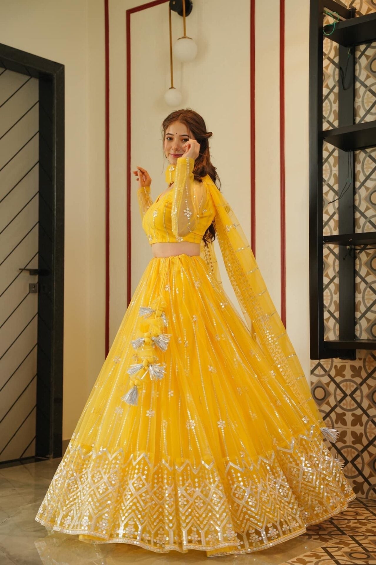 Idaho-o Aisha yellow net lehenga choli set – Women's - view 2