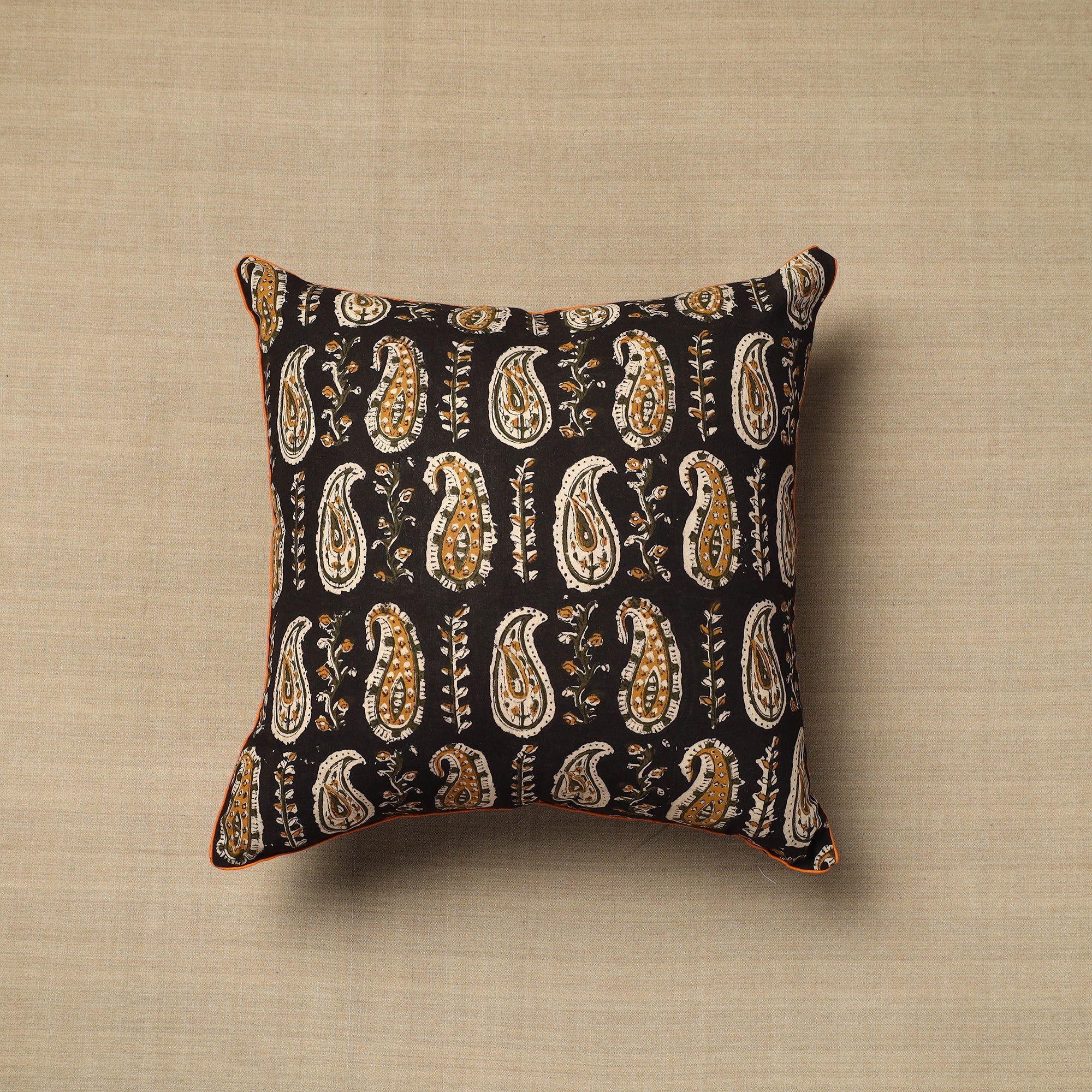 NOORI BAZAR Black - Cotton Block Printed Bagru Cushion Cover (16 x 16 in) 36