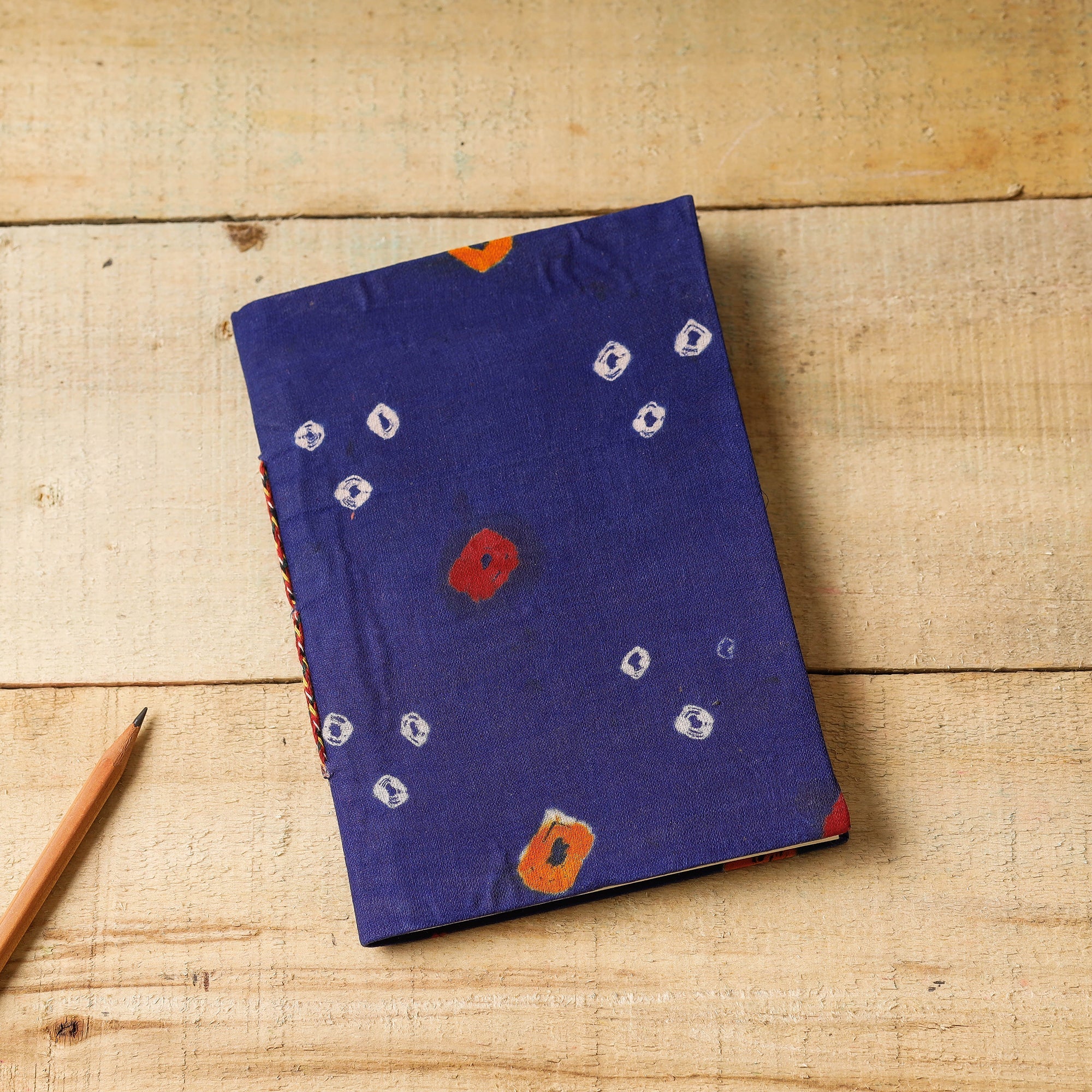 BINDAAS UNLIMITED Blue - Bandhani Fabric Cover Handmade Paper Notebook (7 x 5 in)