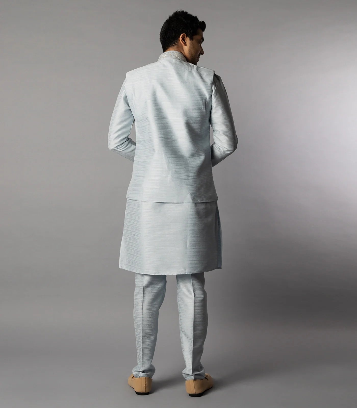 RmKV Glacier Grey Kurta Set With Straight Fit Pants And Nehru Jacket-Grey - view 4