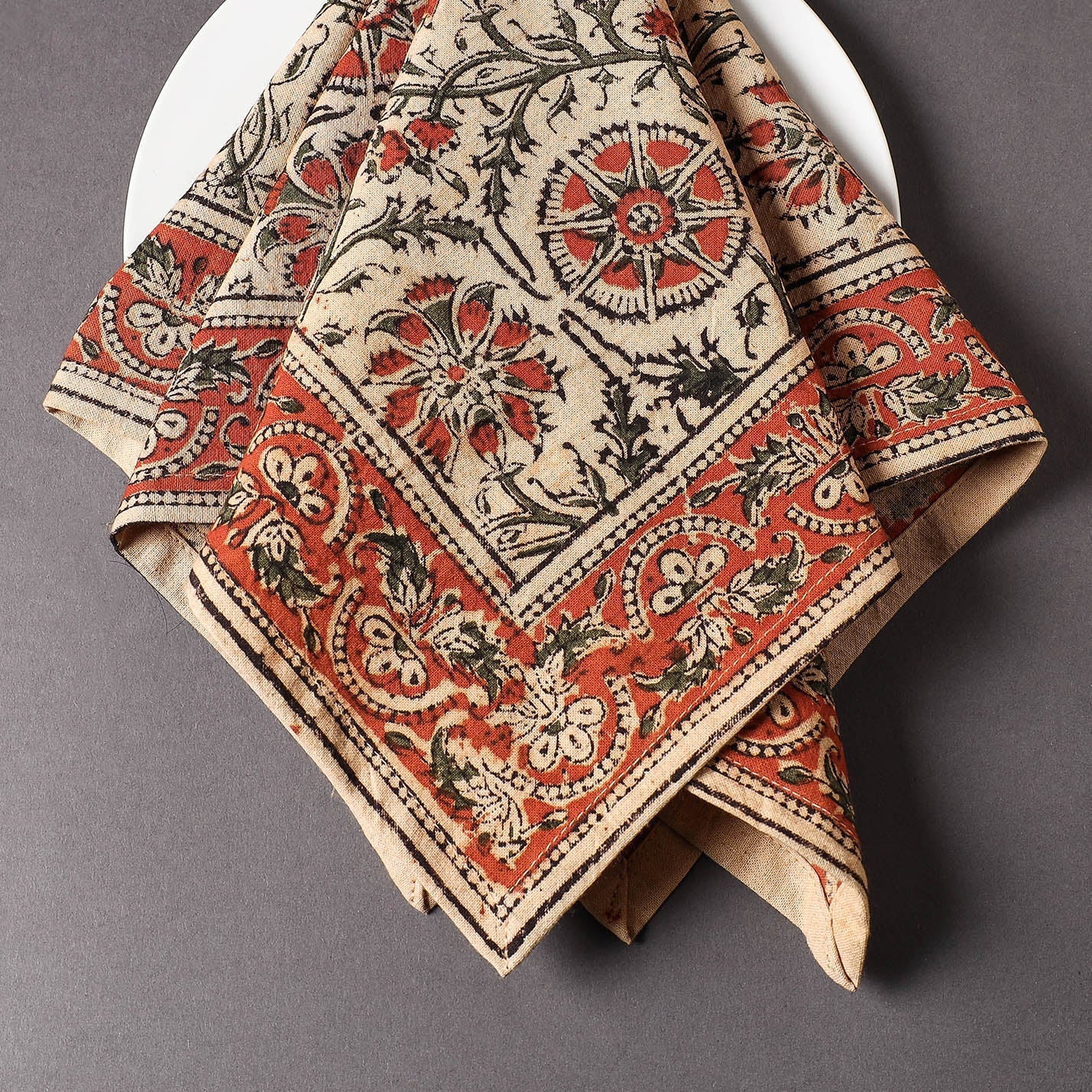 PITCHUKA SRINIVAS KALAMKARI PEDANA Beige - Pedana Kalamkari Block Printed Cotton Napkin (18 x 18 in) - view 3