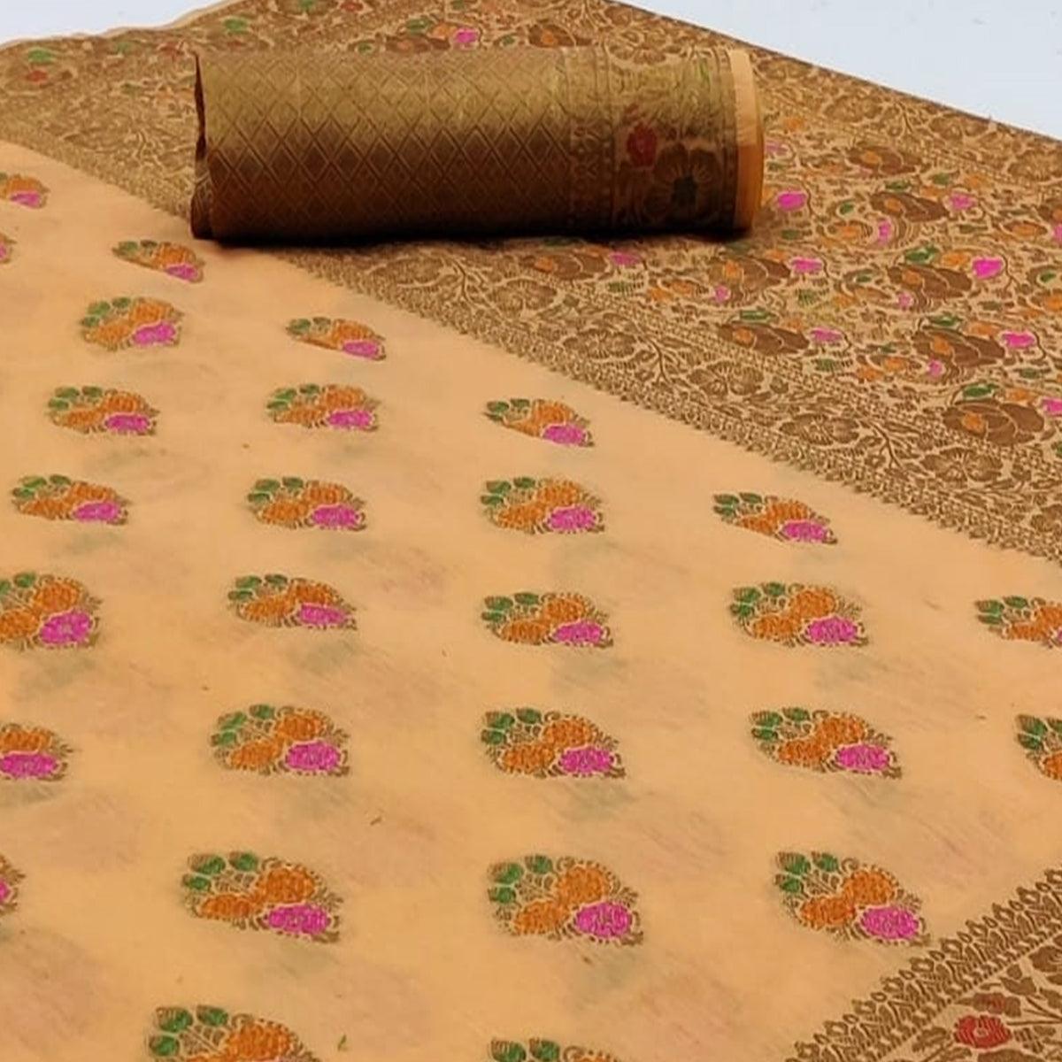 BlackTree glowing-peach-colored-festive-wear-woven-cotton-saree-97413 - view 2