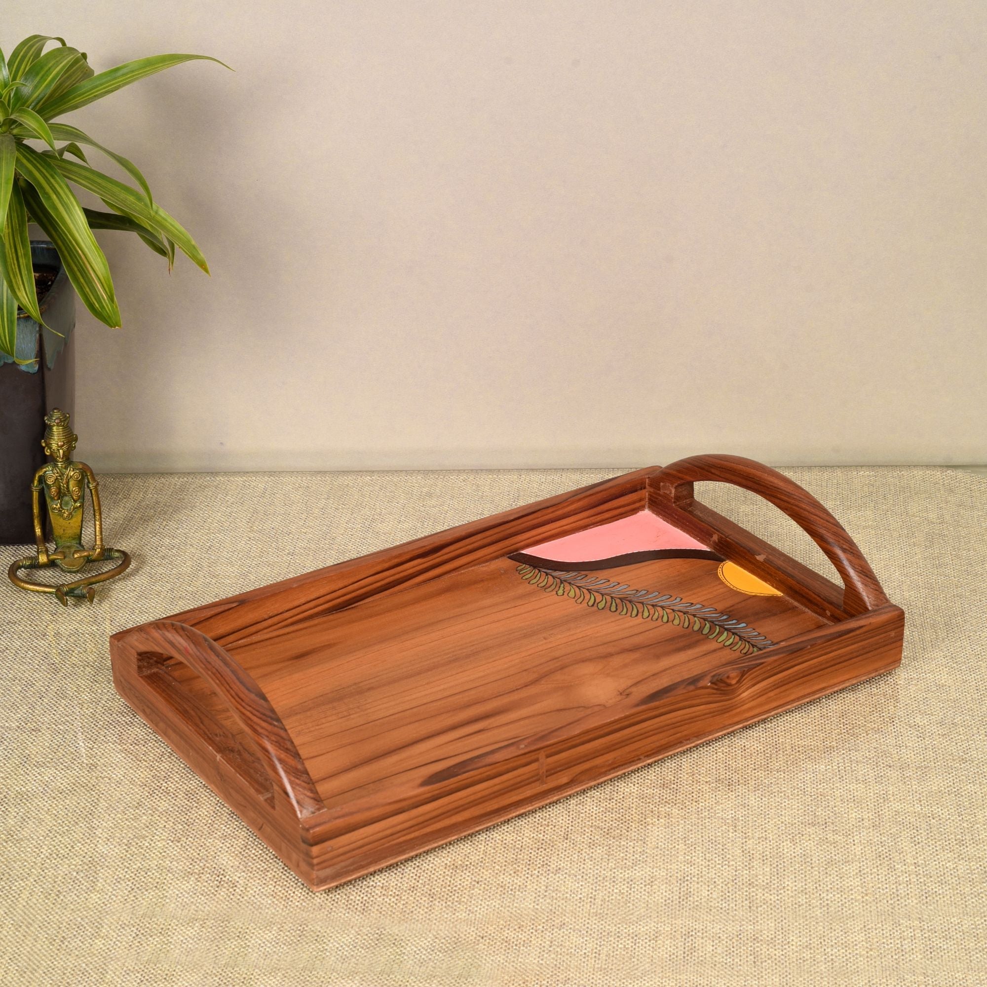 ART CREATIONS BY SUMAN SONTHALIA Brown - Hand Painted Teak Wood Serving Tray (17x11x3) - view 2
