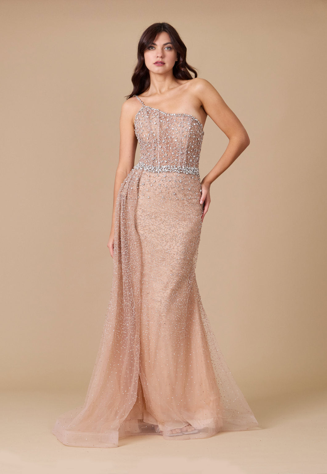 Dylan & Davids Off Shoulder Hand Beaded Couture Evening Dress - view 2