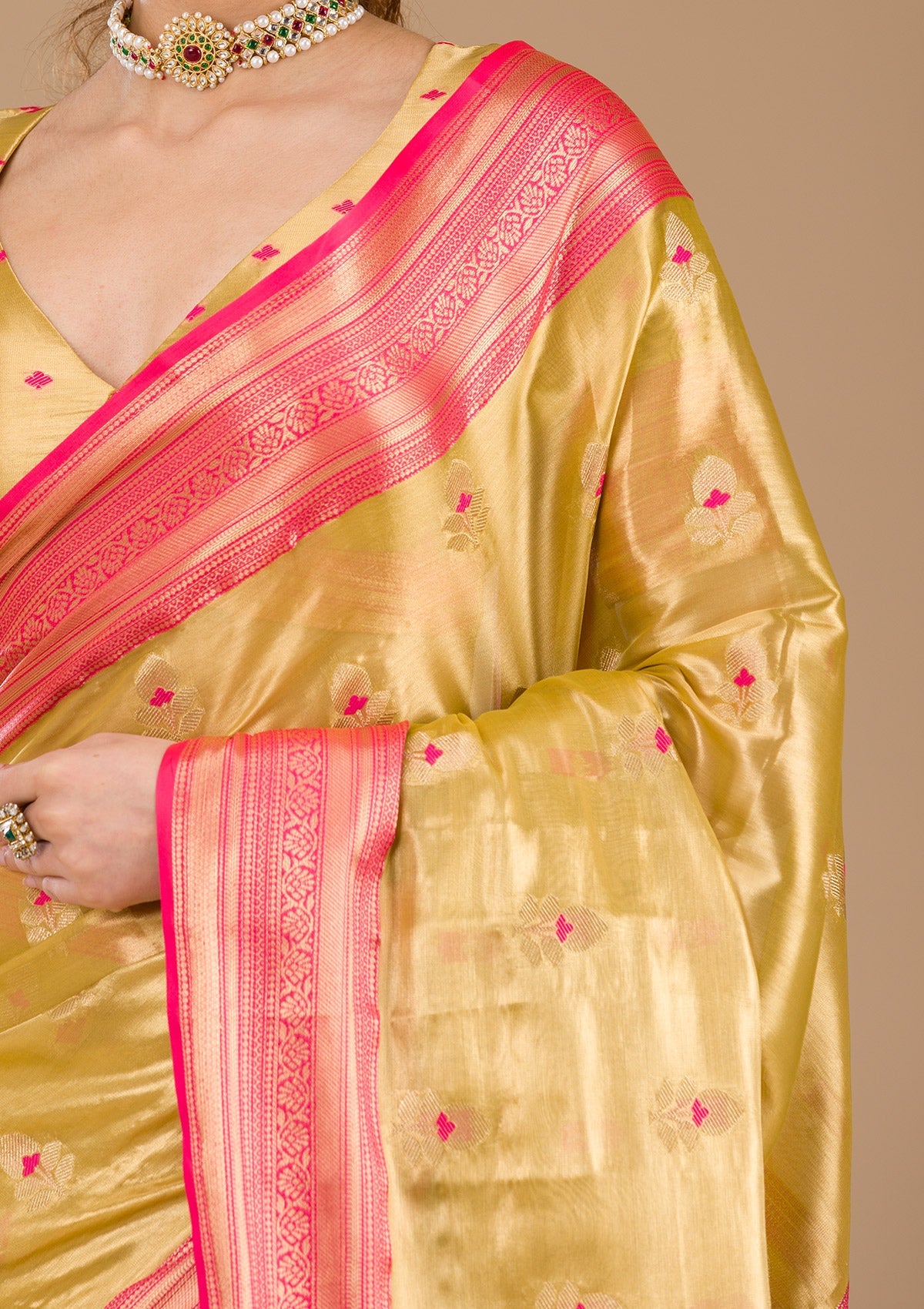 Koskii Leaf Green Zariwork Tissue Saree – Women's - view 6