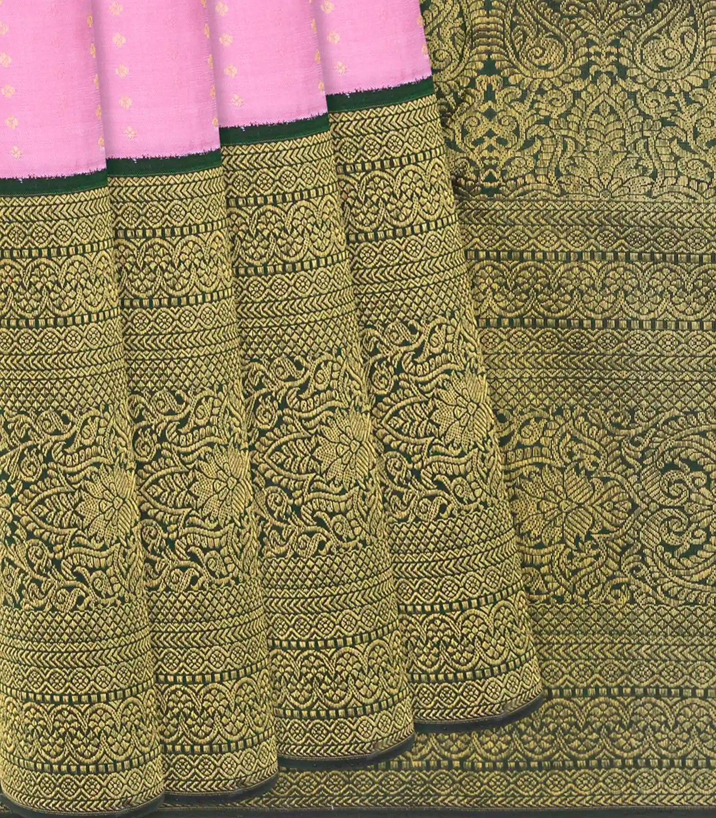 RmKV Baby Pink Handloom Kanchipuram Korvai Silk Saree With Green Border-Baby Pink