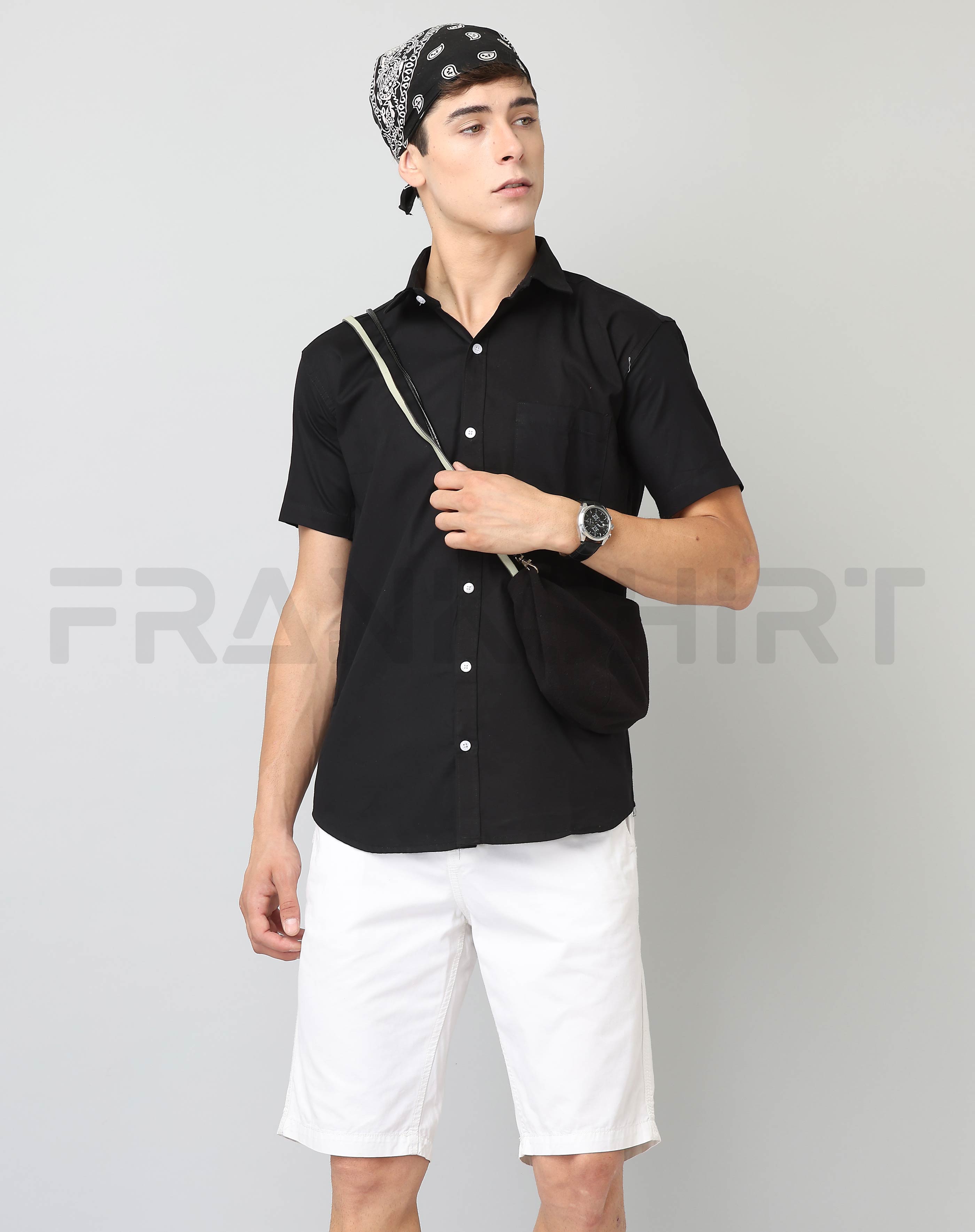 BlackTree Frankshirt Half Sleeve Black Tailored Fit Cotton Casual Shirt for Man