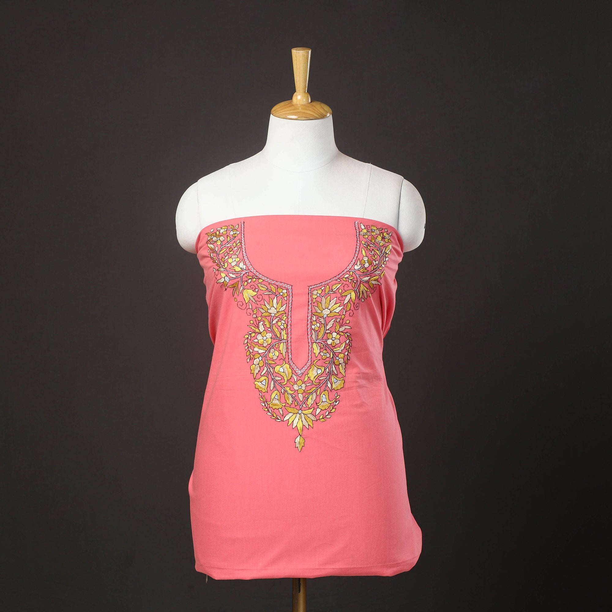 ITOKRI CRAFTS INITIATIVE Pink - Kashida Hand Embroidery Cotton Kurta Material (2.45m) 10