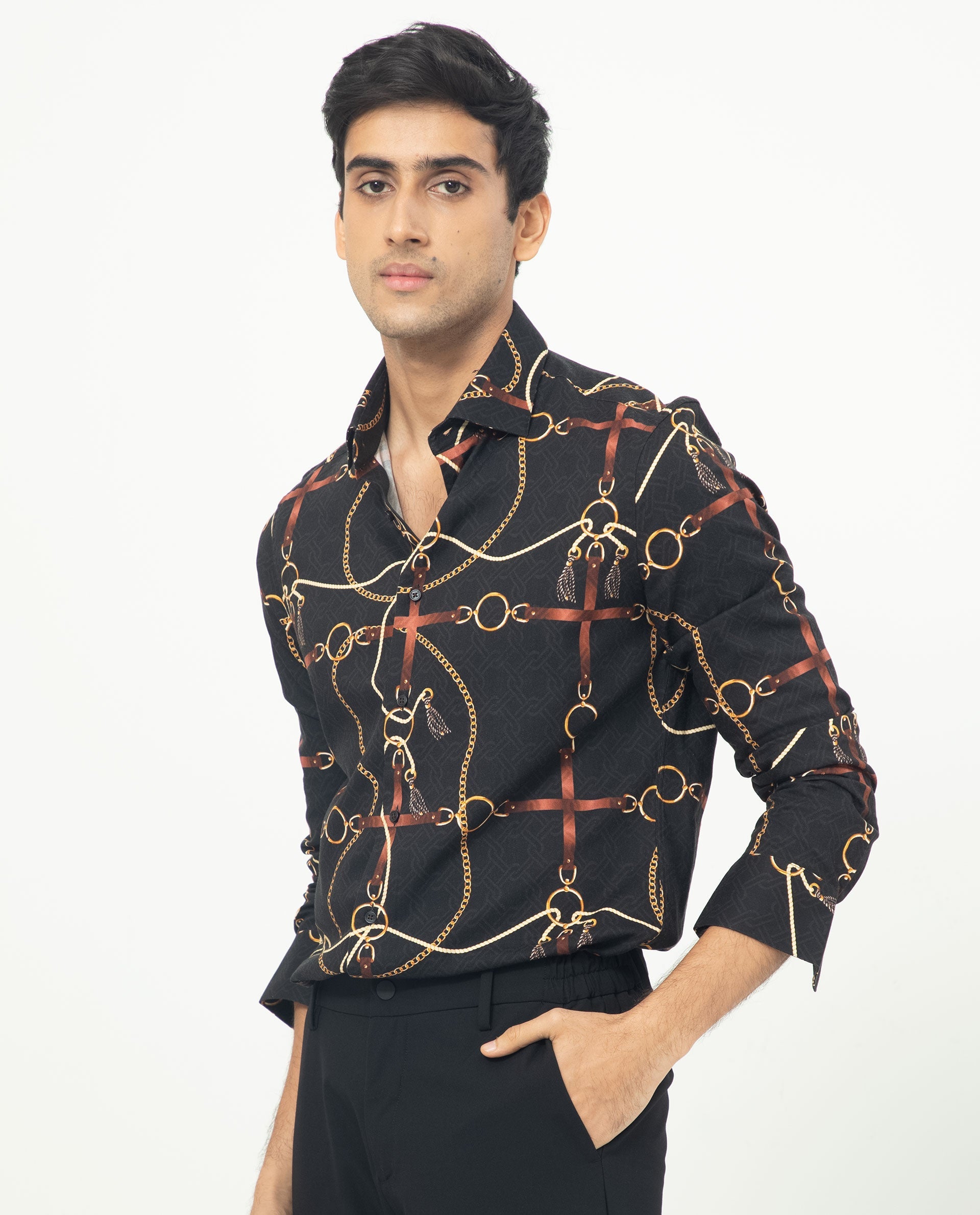 Rare Rabbit Men's Savor Black Cotton Viscose Fabric Geometric Print Full Sleeves Shirt - view 6