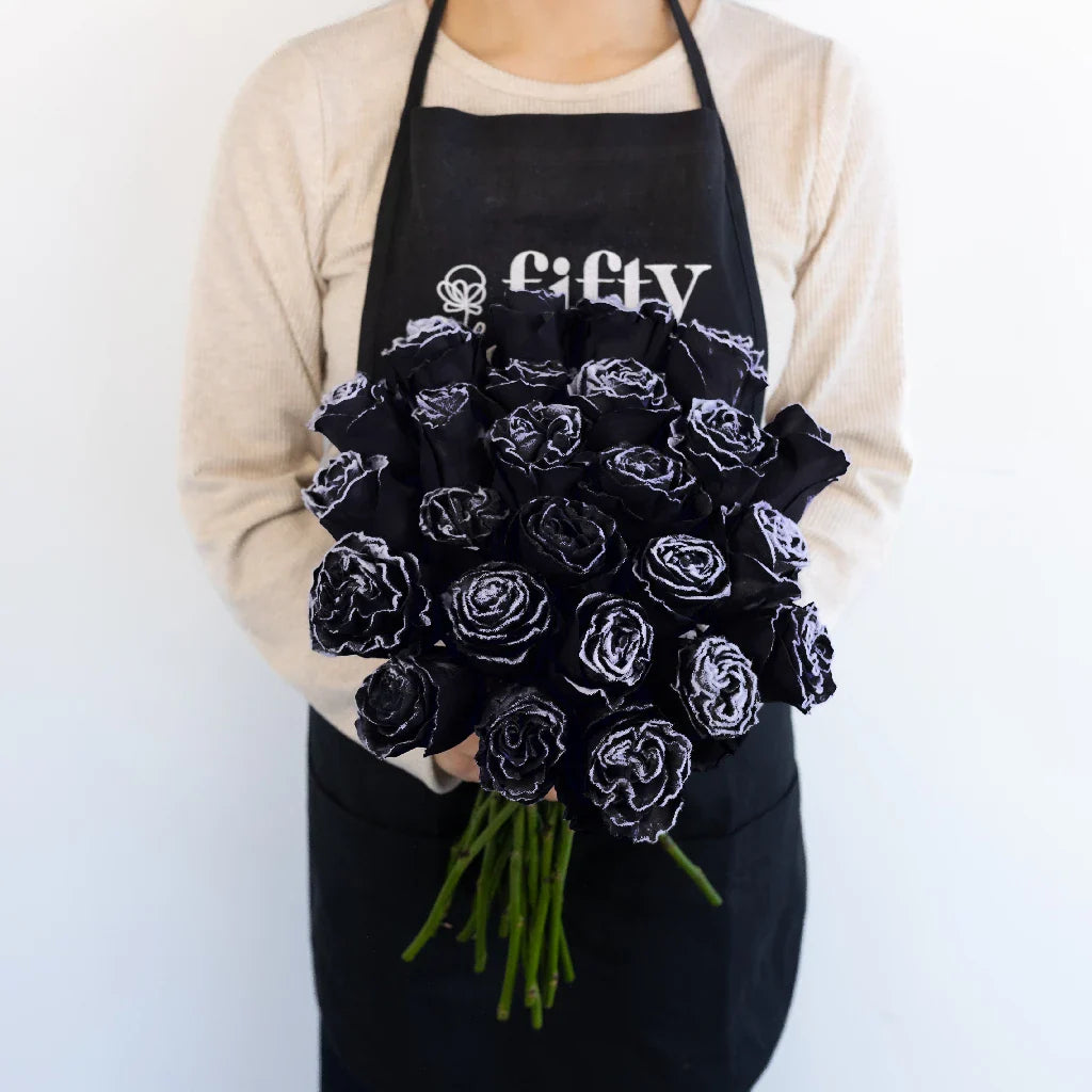 FiftyFlowers Tinted Black Fuzzy Roses